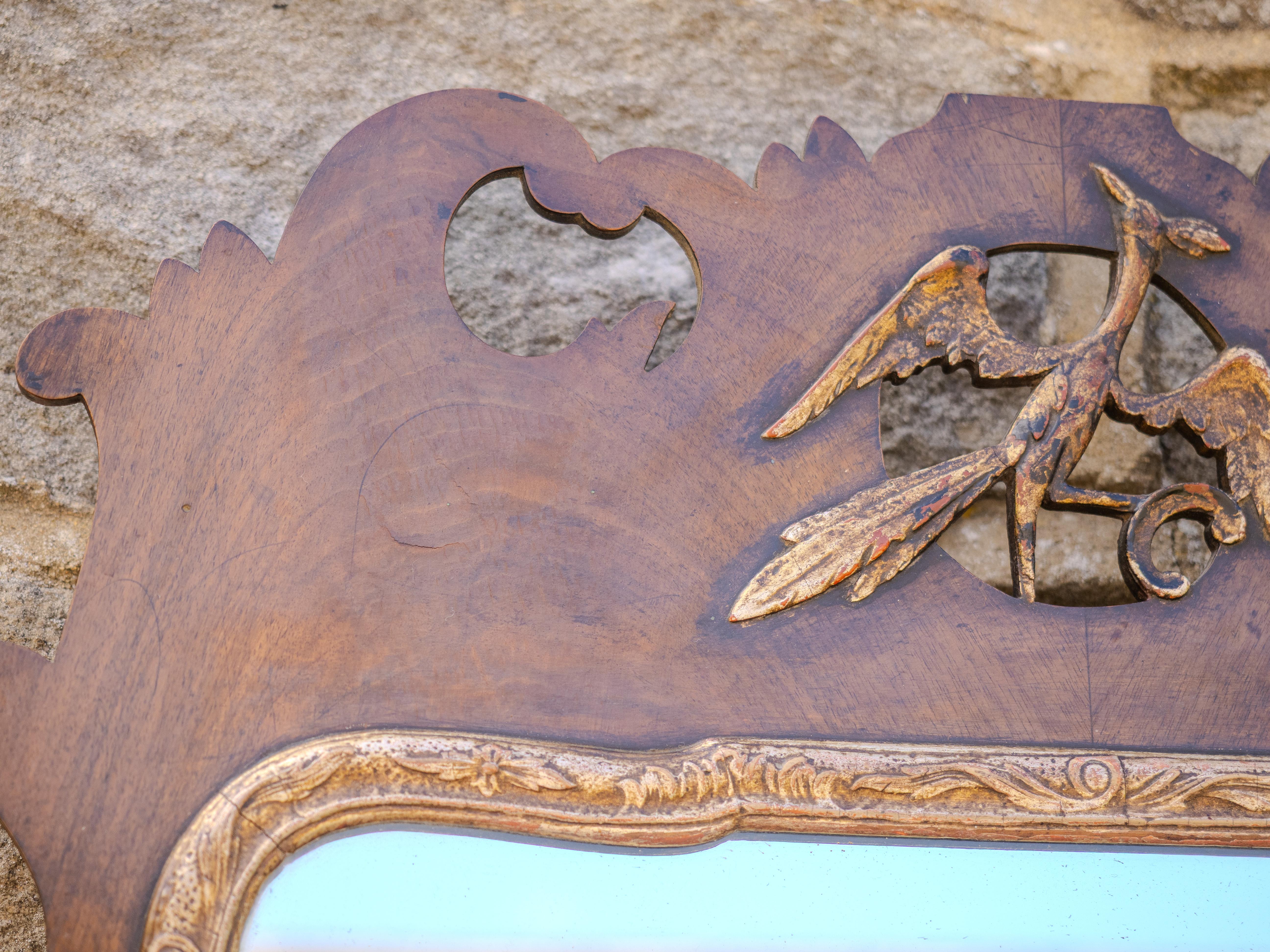 George II Style Parcel-Gilt Walnut Hoho Bird Fretwork Pier-glass Wall Mirror For Sale 5