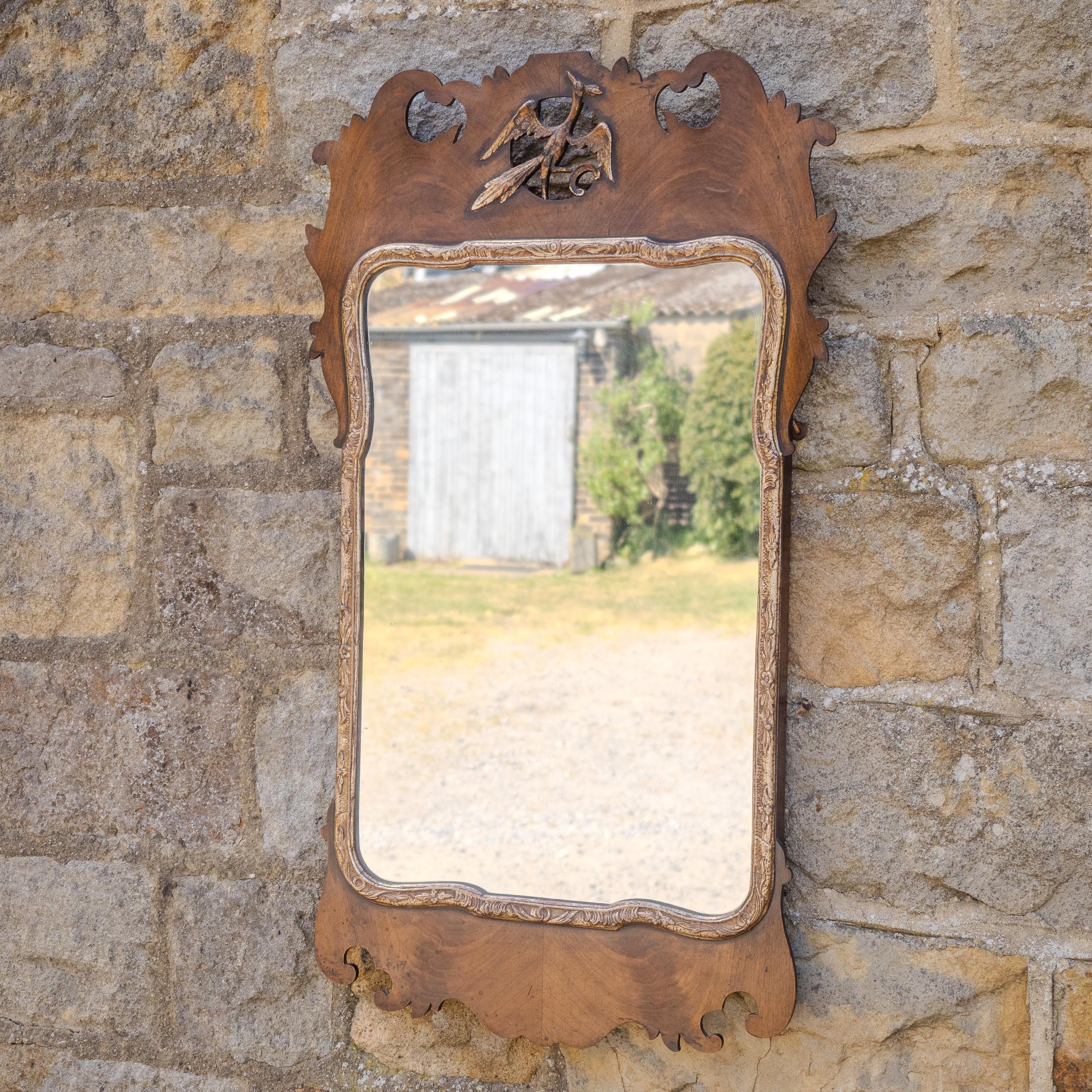 English George II Style Parcel-Gilt Walnut Hoho Bird Fretwork Pier-glass Wall Mirror For Sale