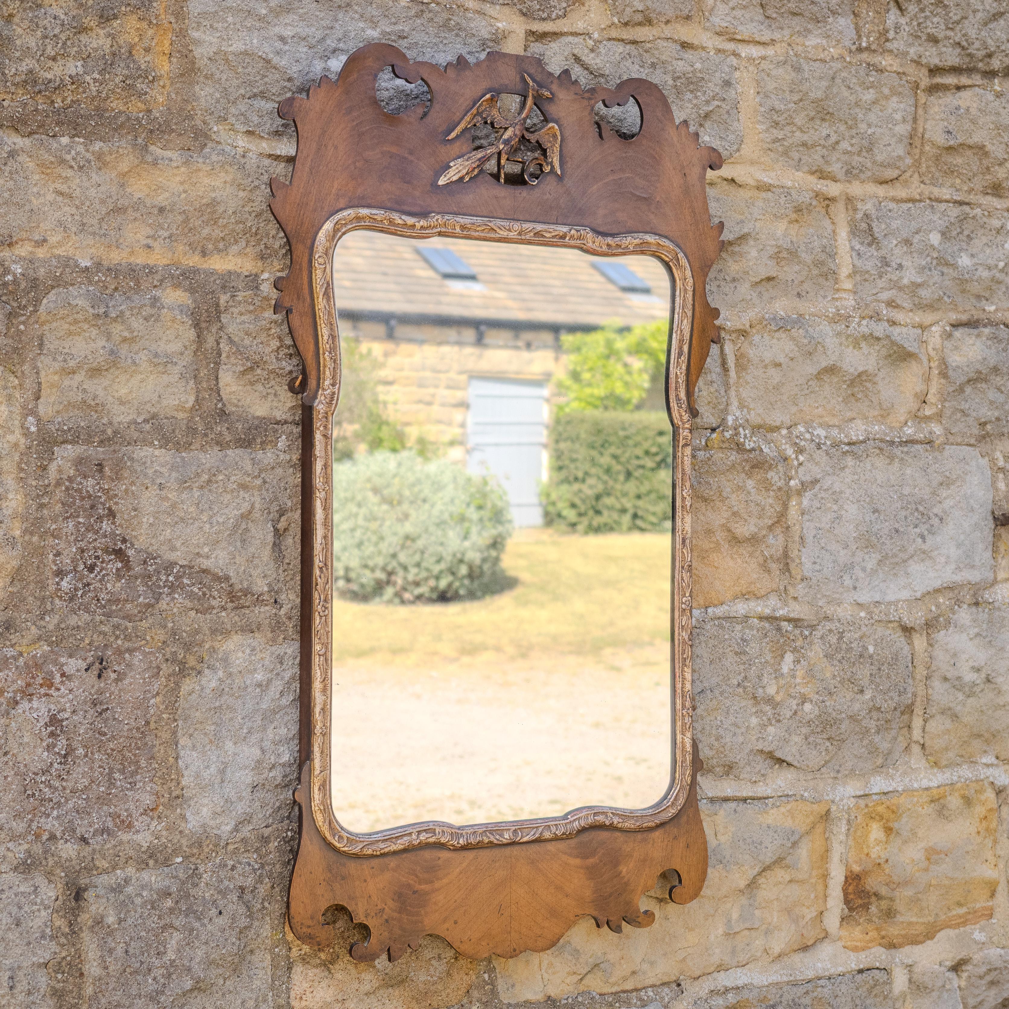 George II Style Parcel-Gilt Walnut Hoho Bird Fretwork Pier-glass Wall Mirror In Good Condition For Sale In Leeds, GB