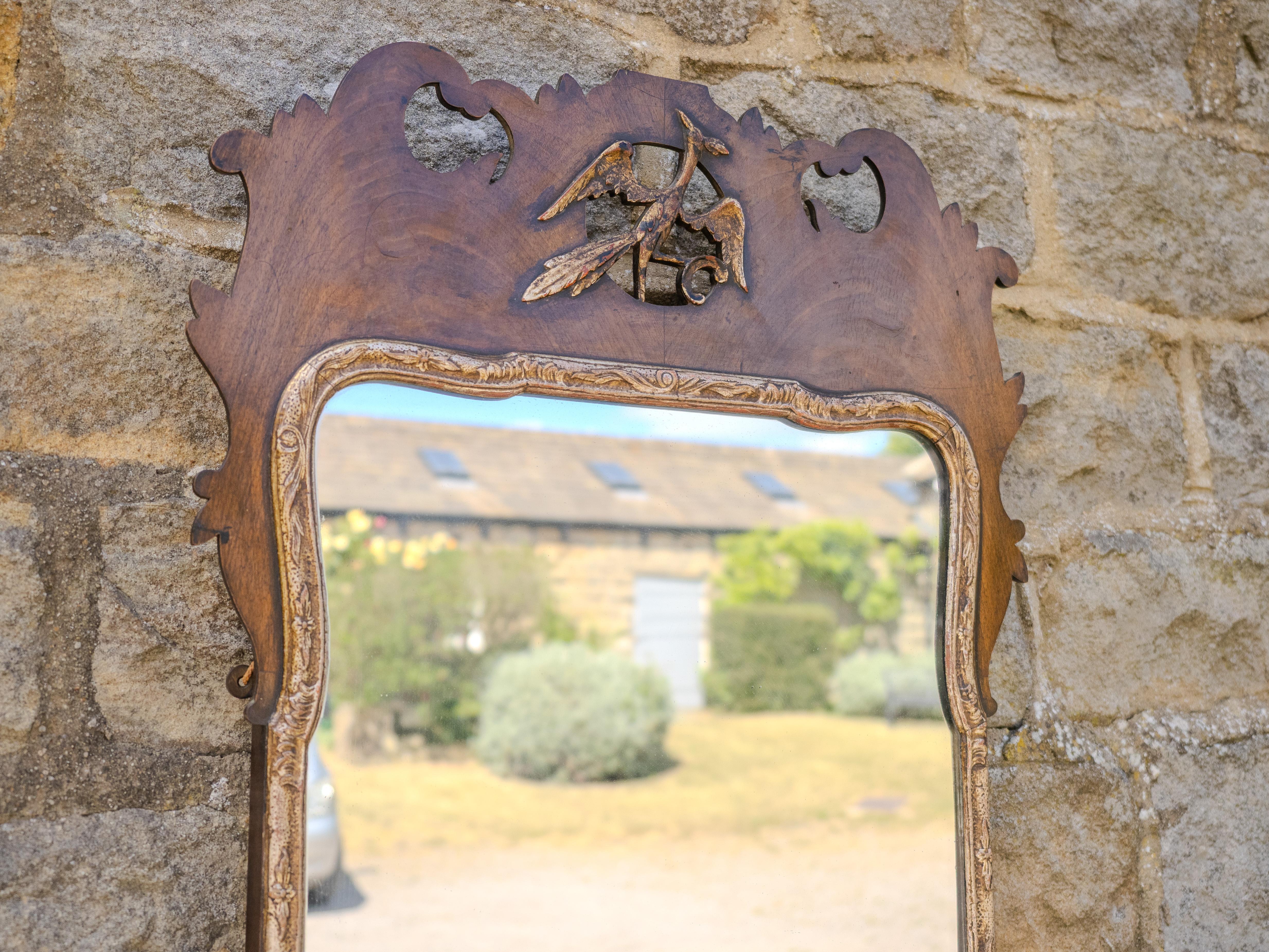 Early 20th Century George II Style Parcel-Gilt Walnut Hoho Bird Fretwork Pier-glass Wall Mirror For Sale