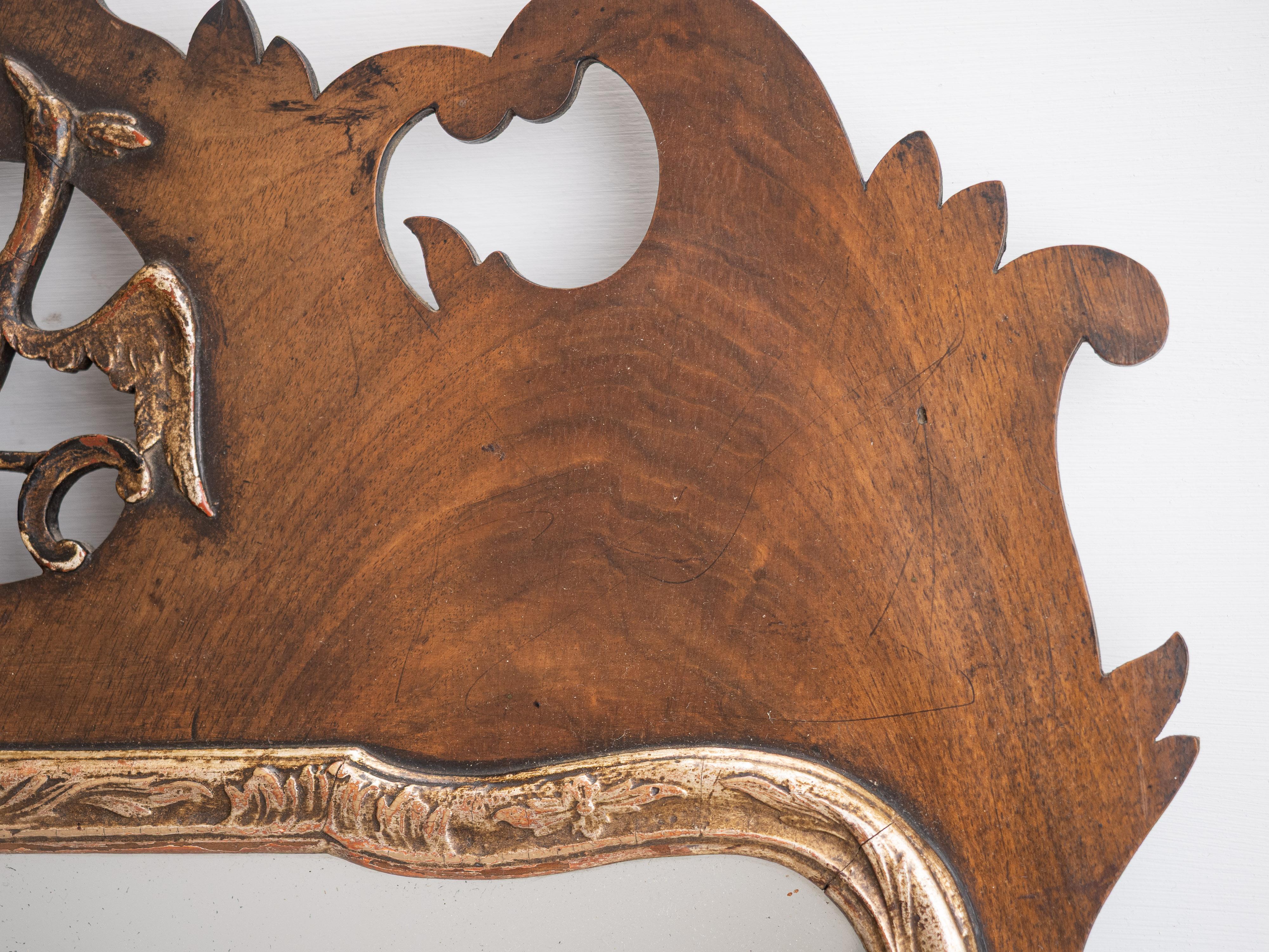 George II Parcel-Gilt Walnut Hoho Bird Fretwork Pier Mirror (Edwardian c1910-20) For Sale 5