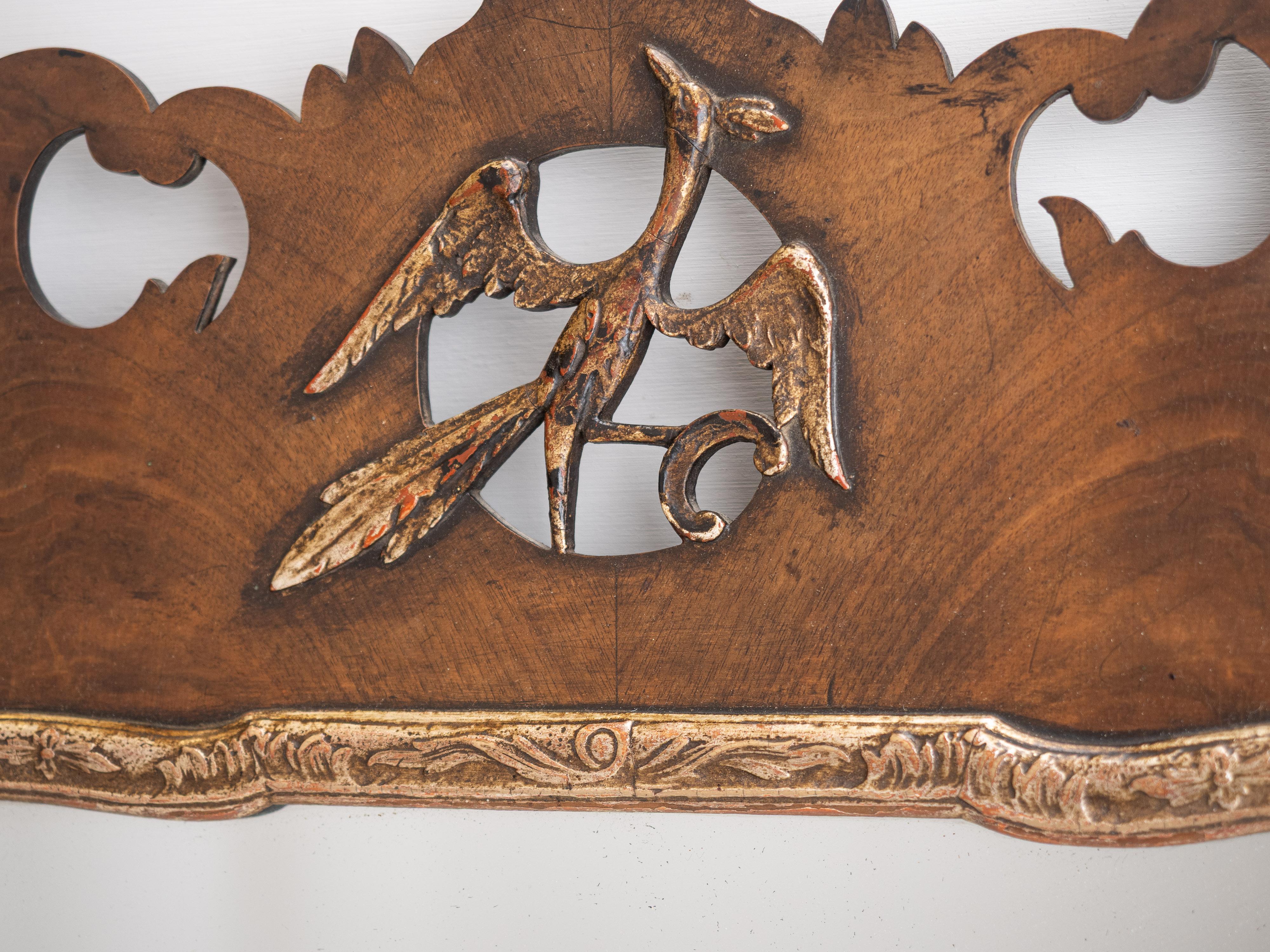 George II Parcel-Gilt Walnut Hoho Bird Fretwork Pier Mirror (Edwardian c1910-20) For Sale 2