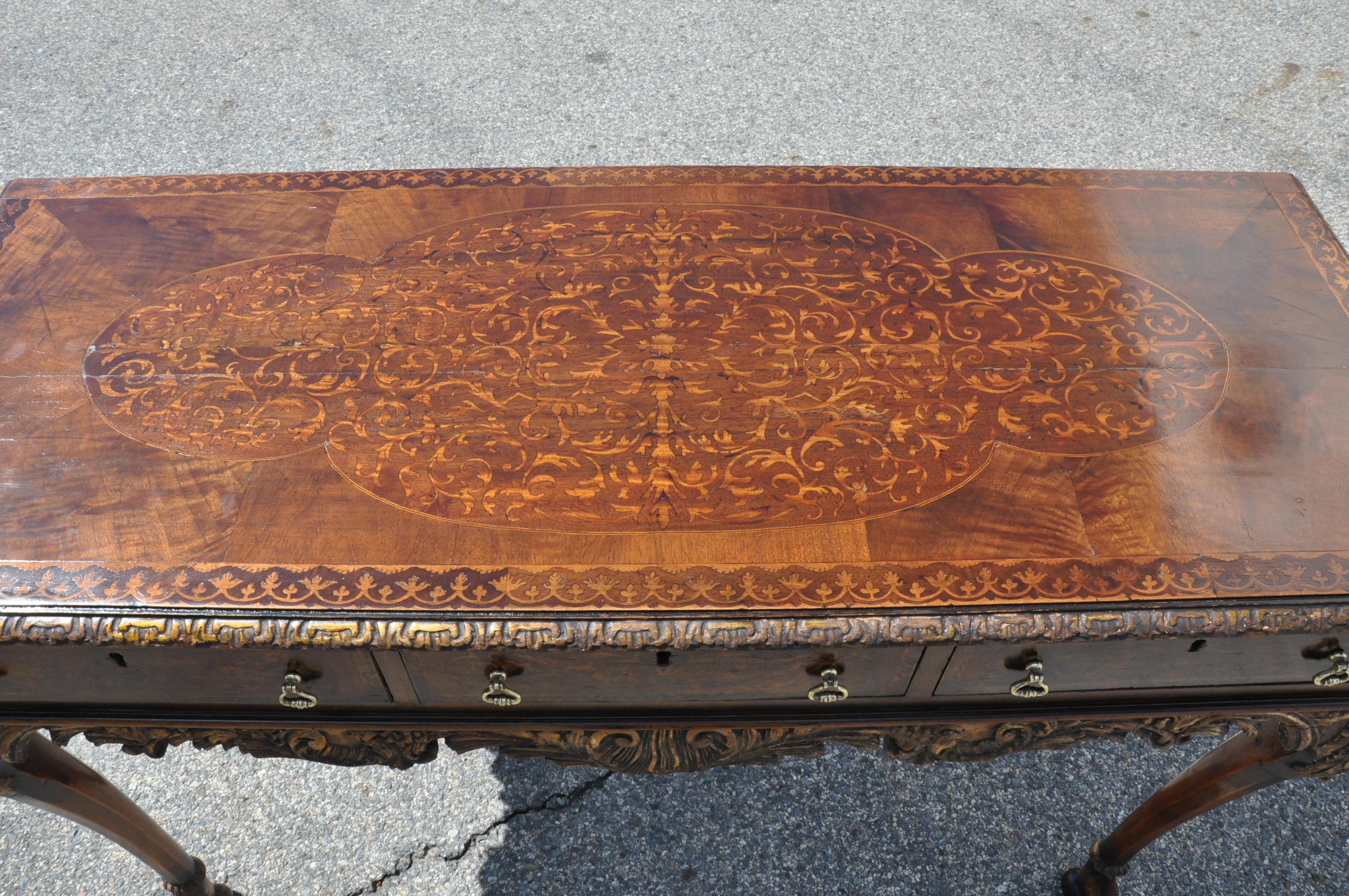 English George II Style Seaweed Marquetry Inlaid Walnut Serving or Sofa Table For Sale