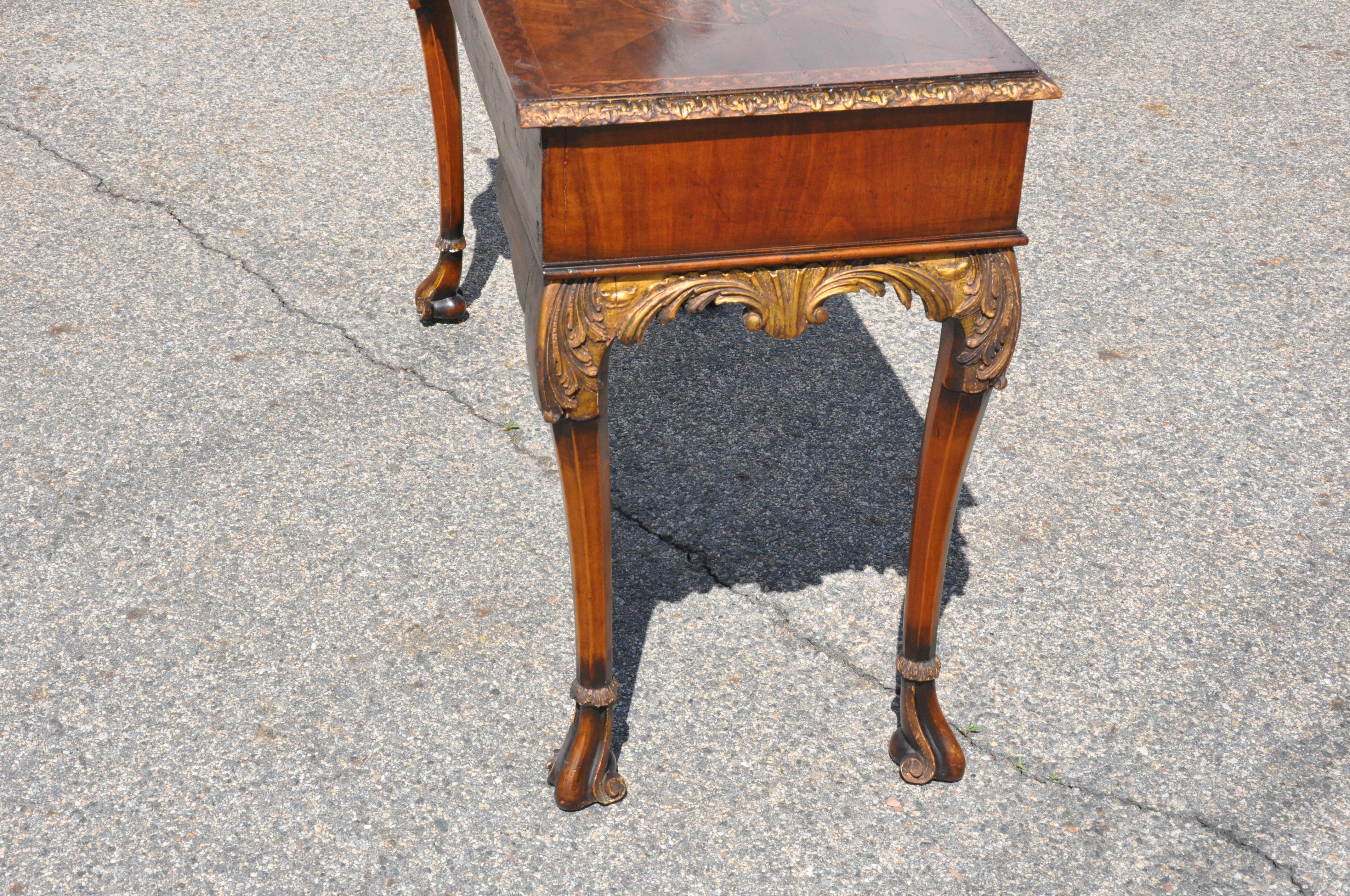 20th Century George II Style Seaweed Marquetry Inlaid Walnut Serving or Sofa Table For Sale