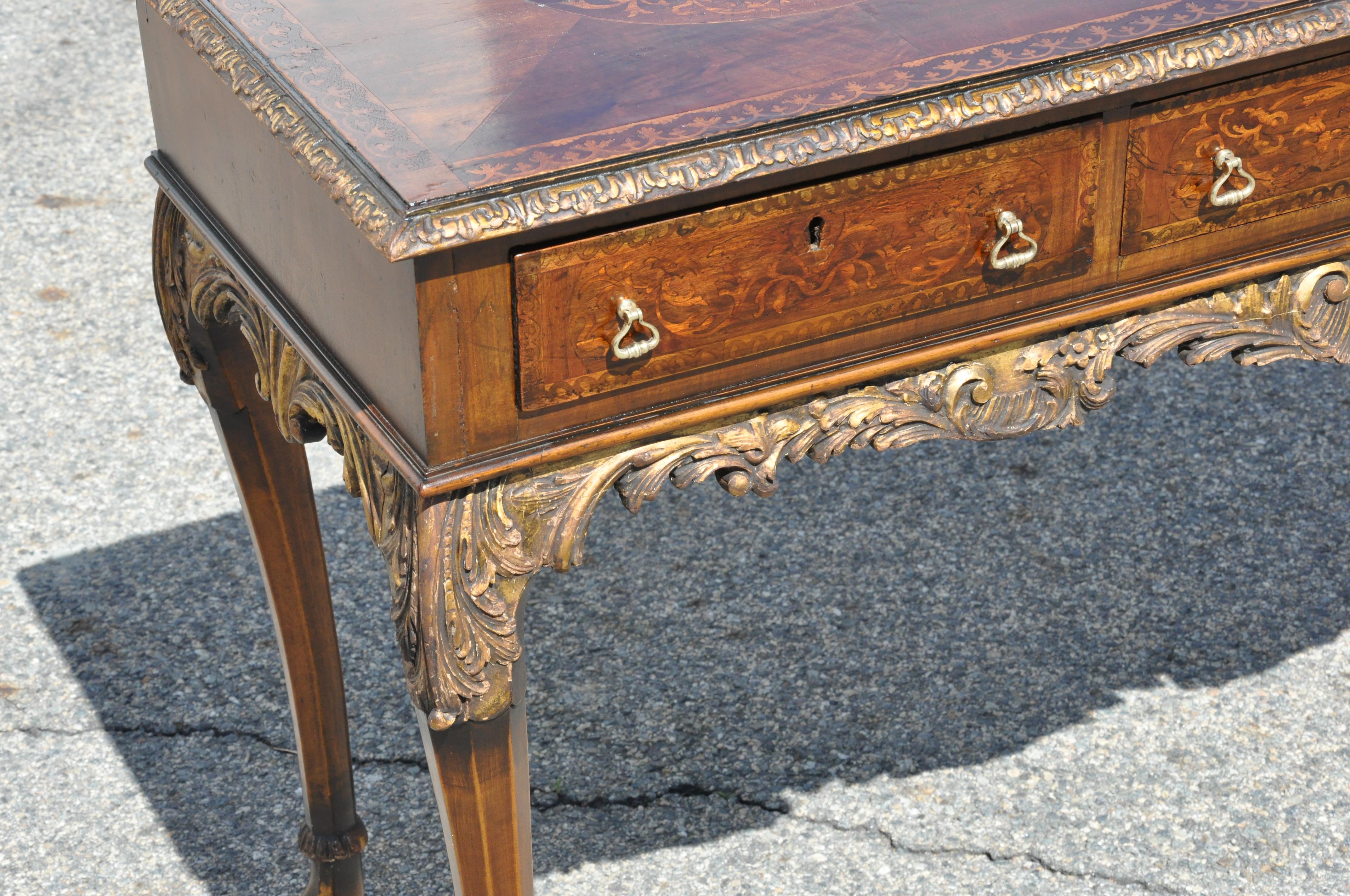 George II Style Seaweed Marquetry Inlaid Walnut Serving or Sofa Table For Sale 1