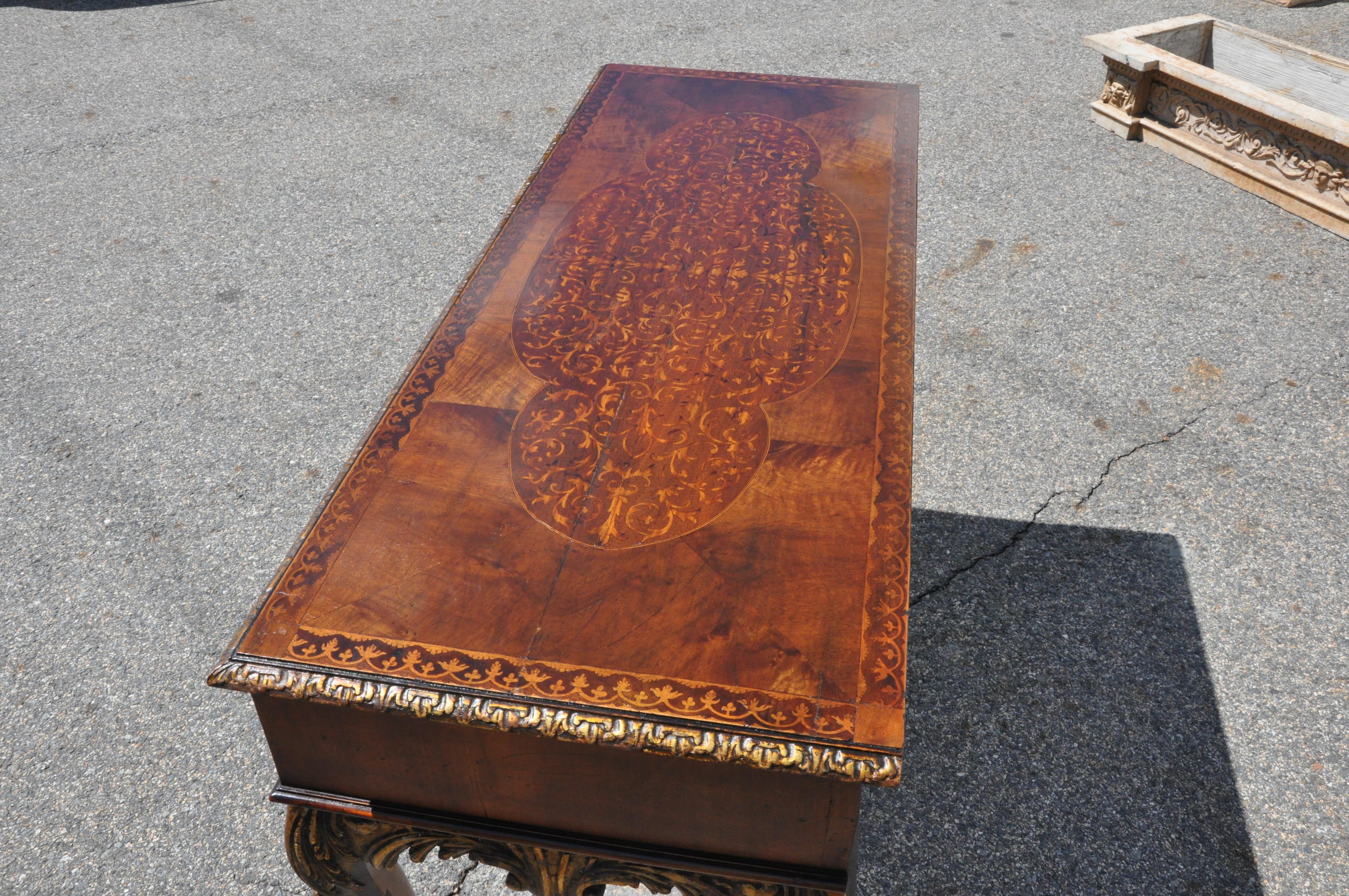 George II Style Seaweed Marquetry Inlaid Walnut Serving or Sofa Table For Sale 2