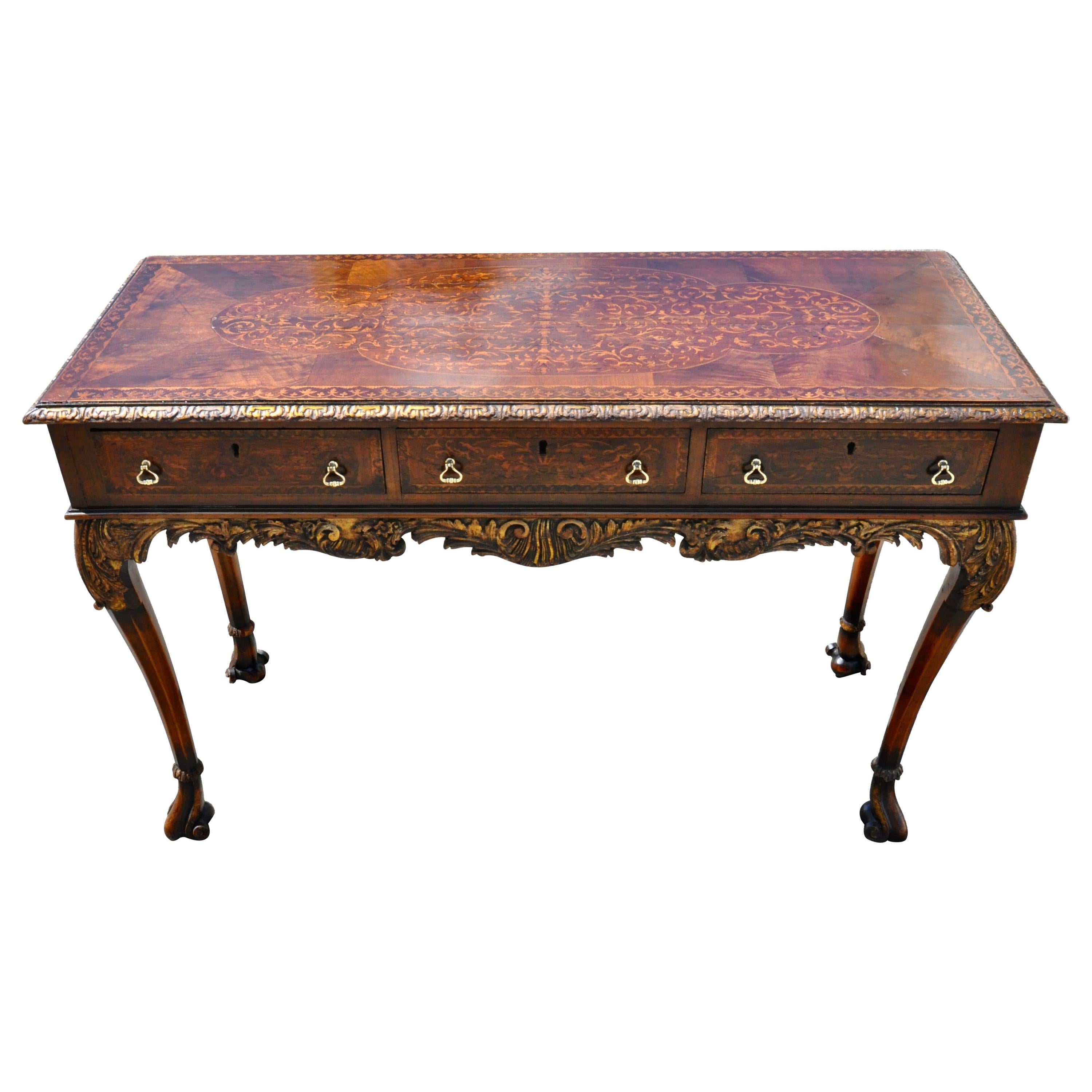 George II Style Seaweed Marquetry Inlaid Walnut Serving or Sofa Table
