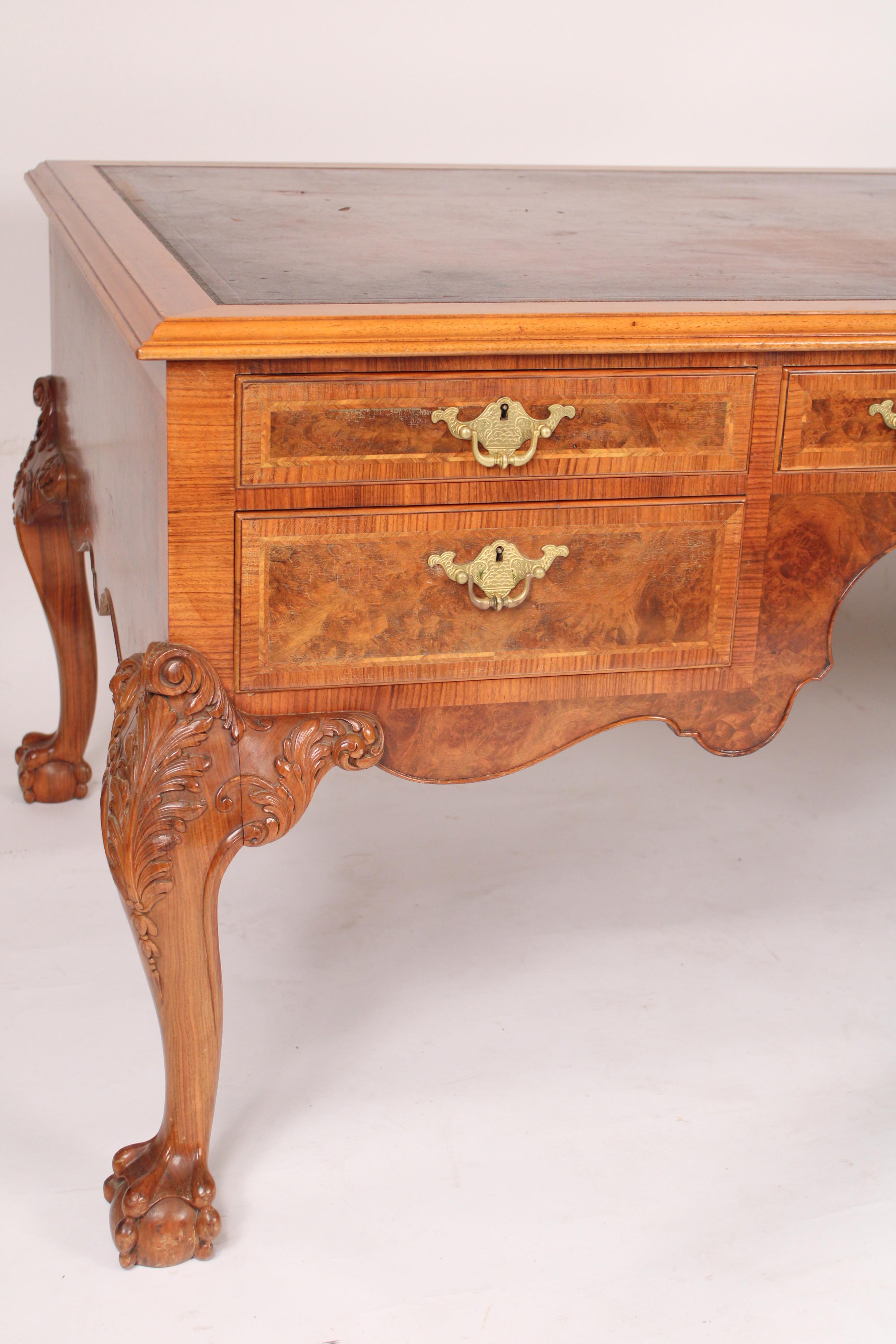 George II Style Walnut and Burl Walnut Partners Desk 2