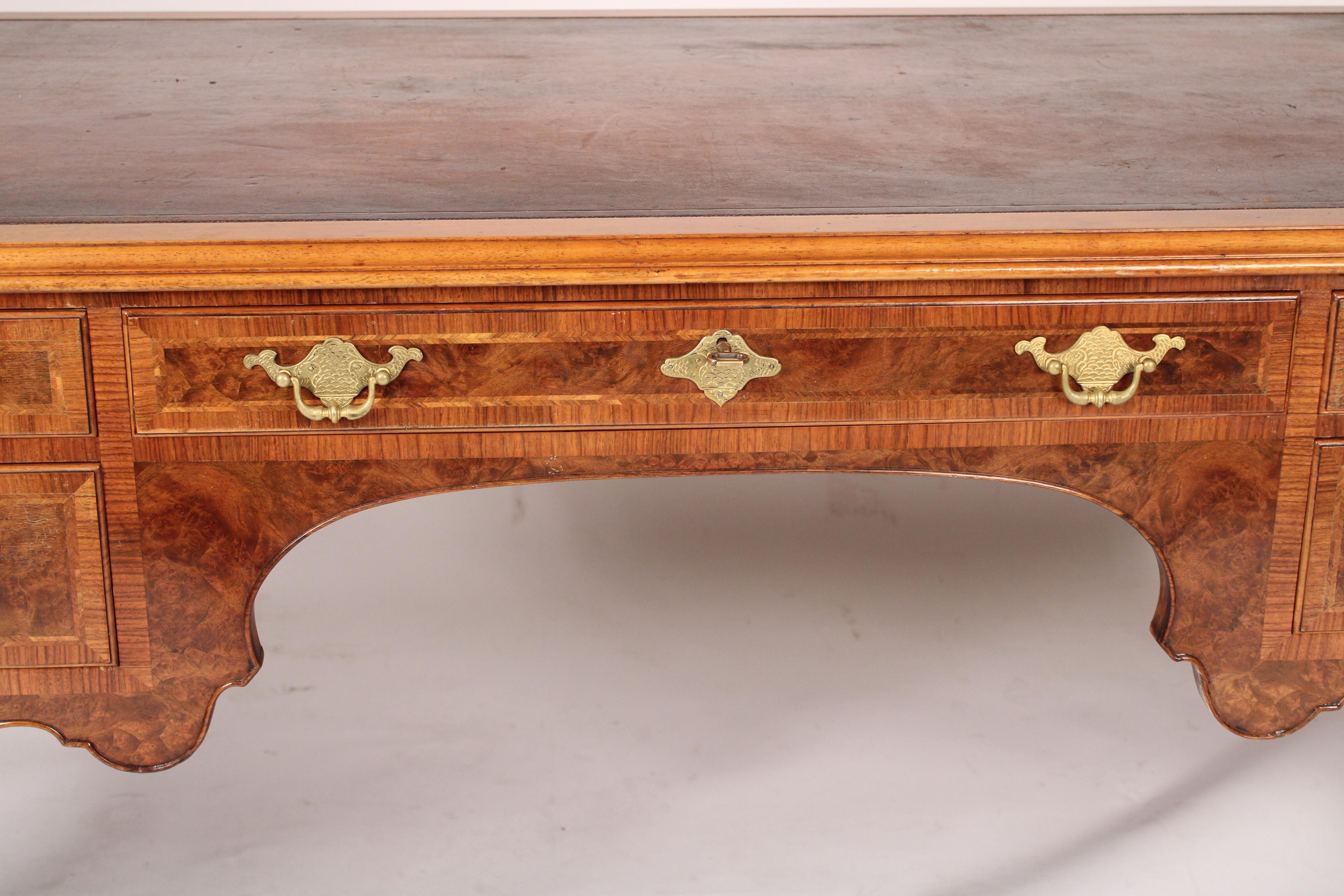 George II Style Walnut and Burl Walnut Partners Desk 3