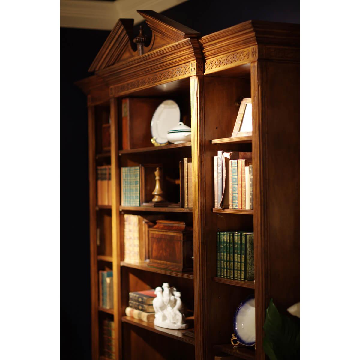 Contemporary George II Style Walnut Breakfront Bookcase For Sale