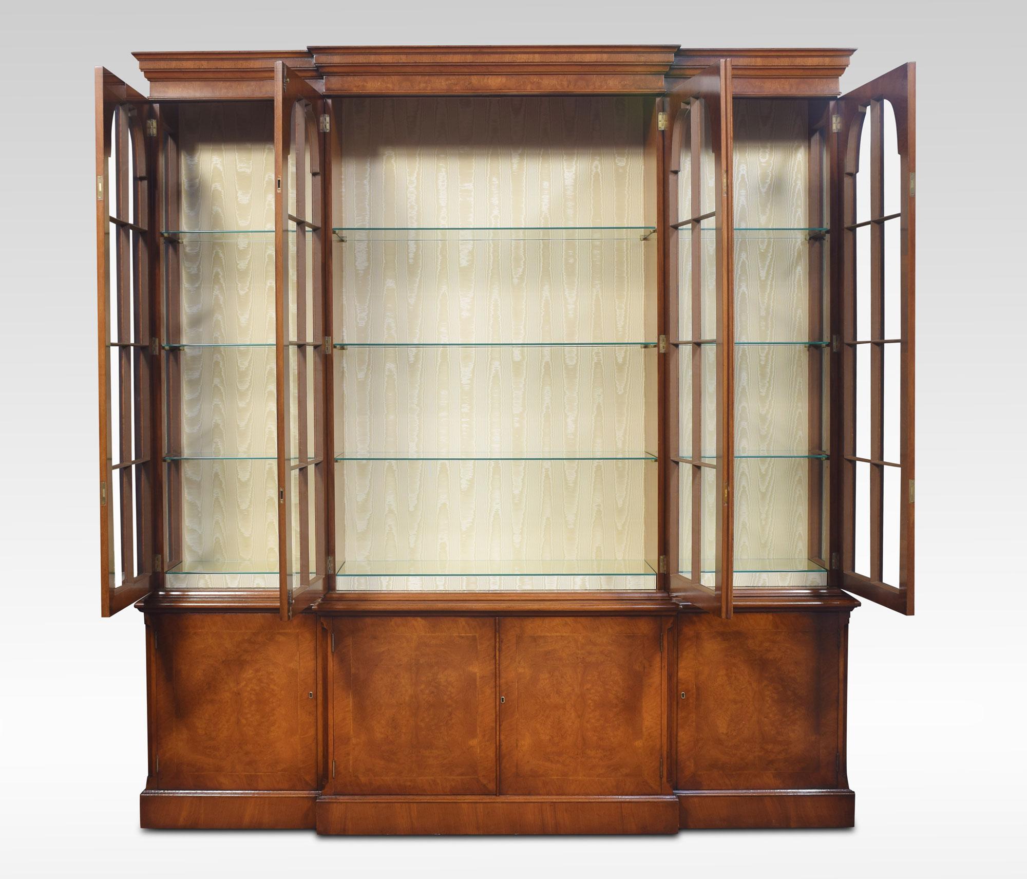 British George II Style Walnut Breakfront Display Bookcase