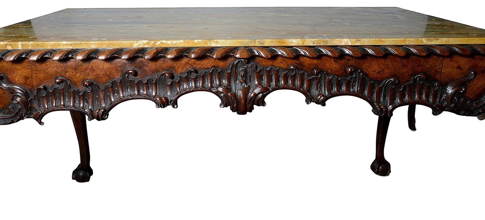 Siena Marble George II style Walnut console / centre table For Sale