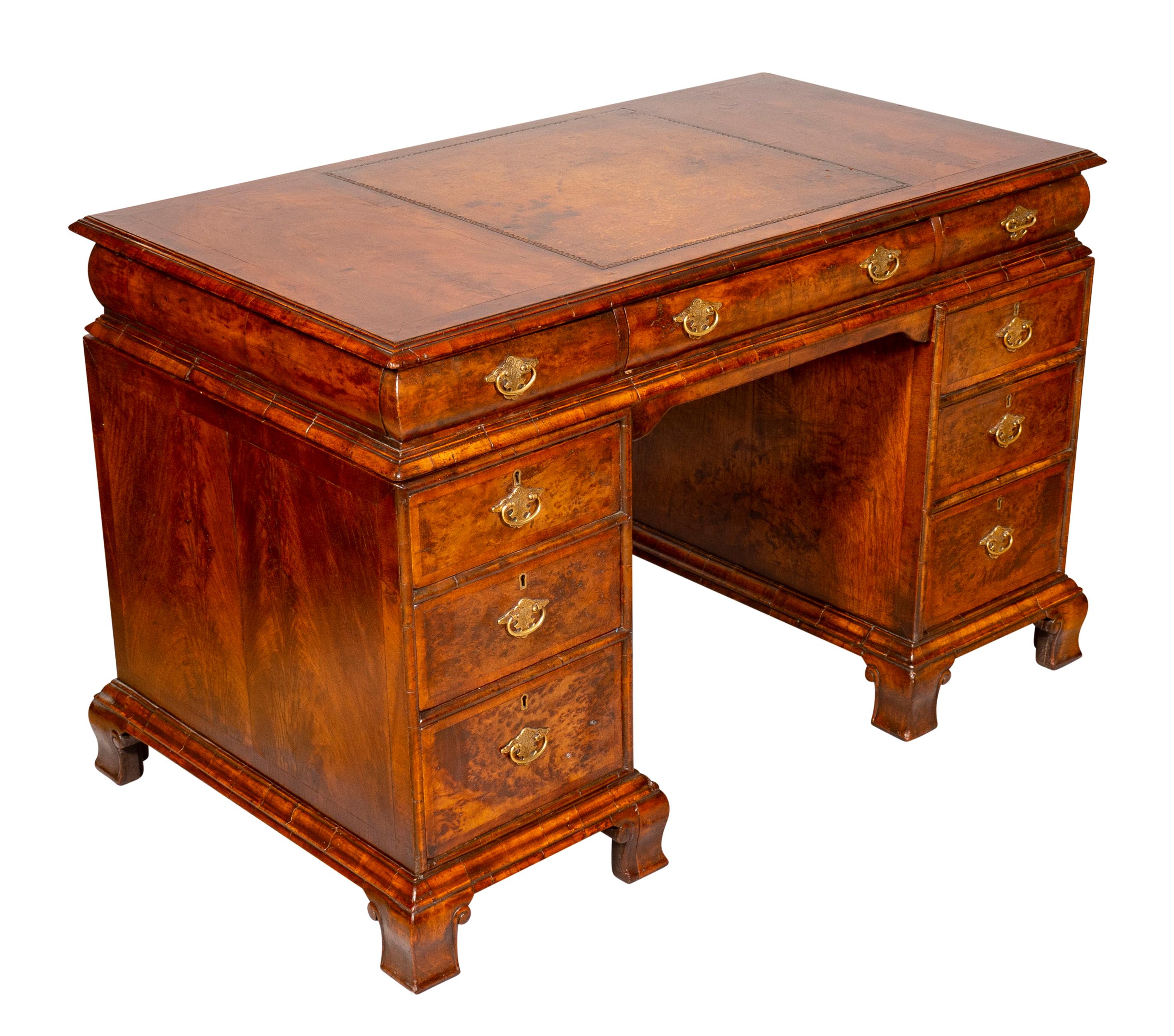 English George II Style Walnut Pedestal Desk For Sale