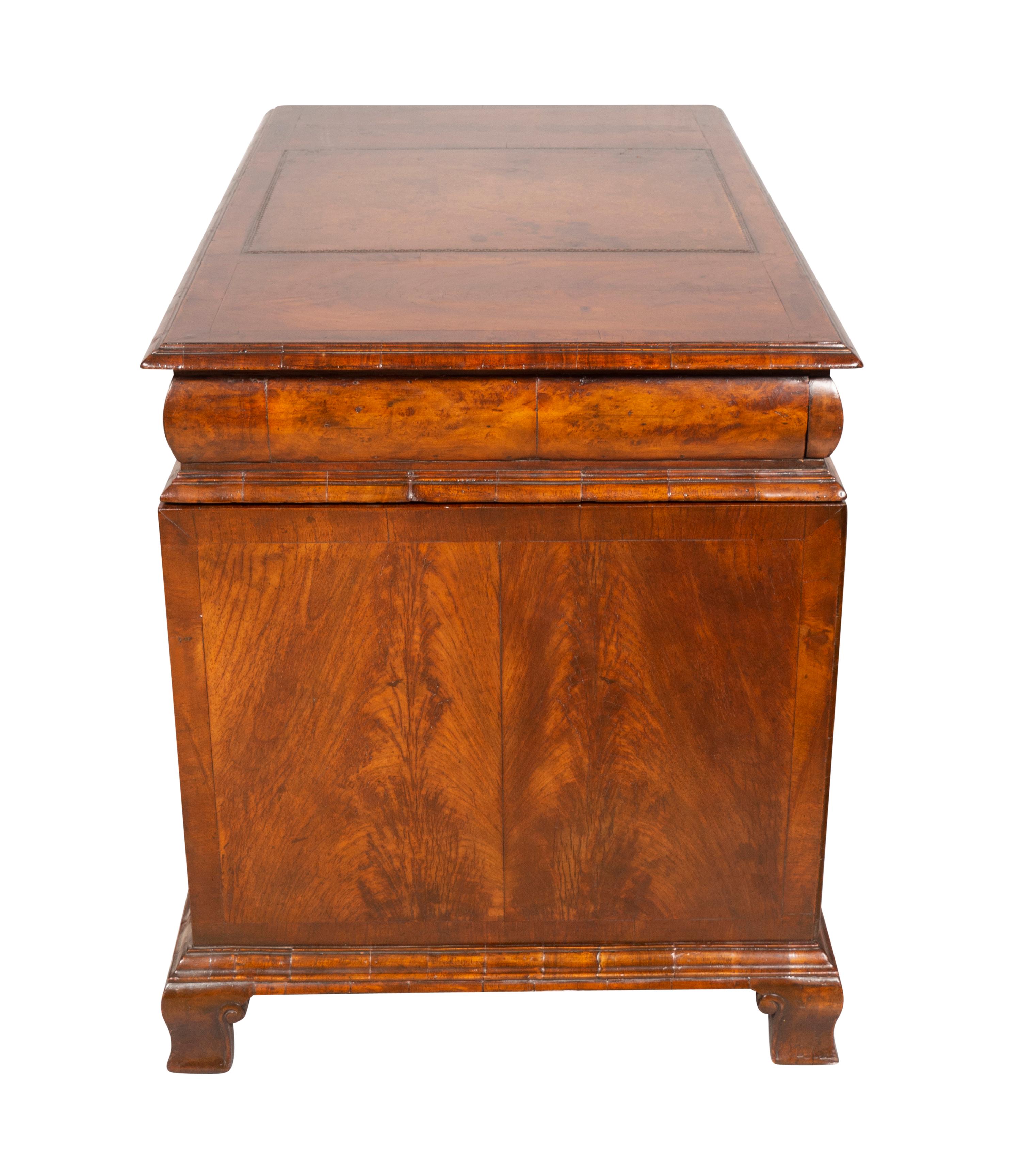 George II Style Walnut Pedestal Desk In Good Condition For Sale In Essex, MA