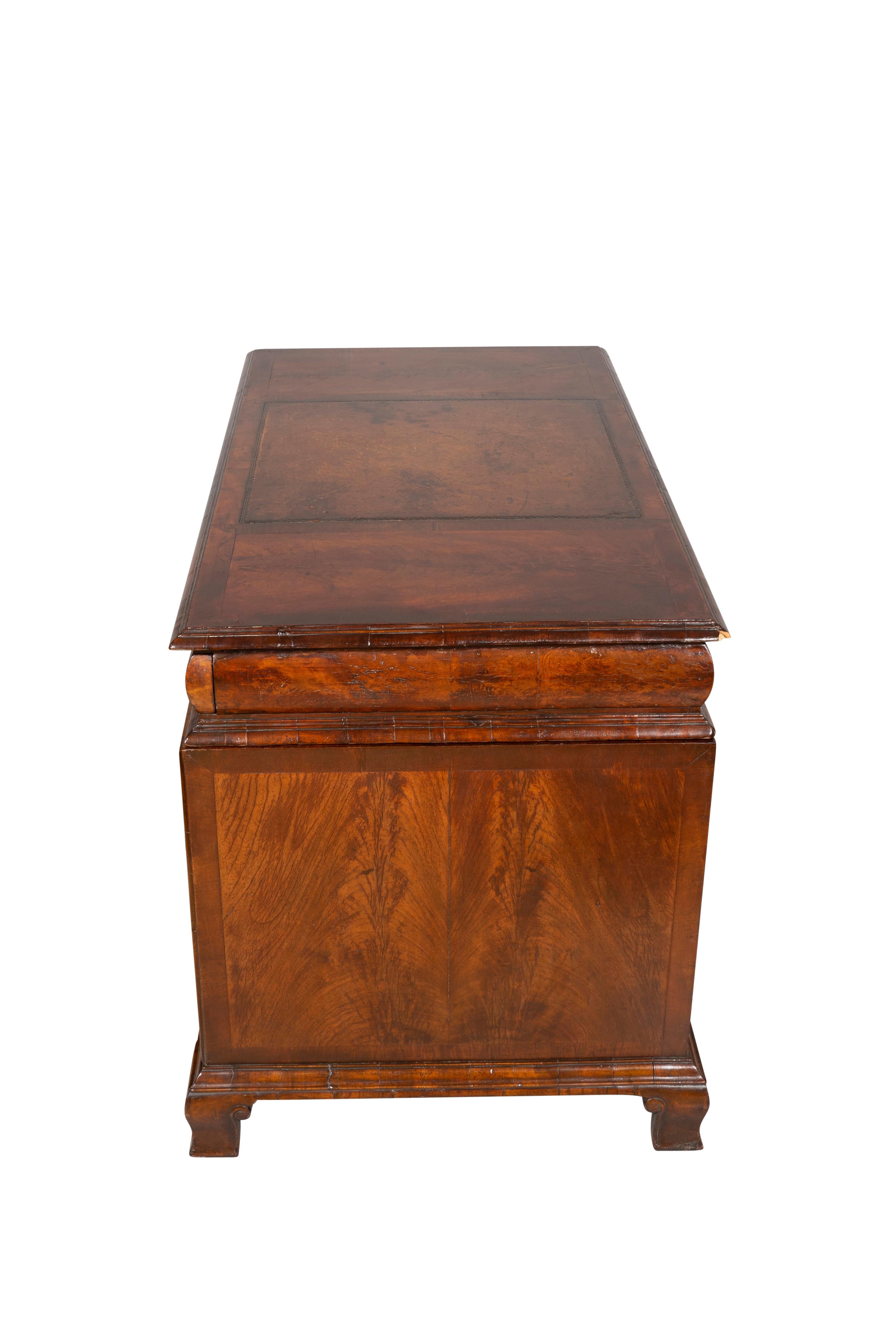 Brass George II Style Walnut Pedestal Desk For Sale