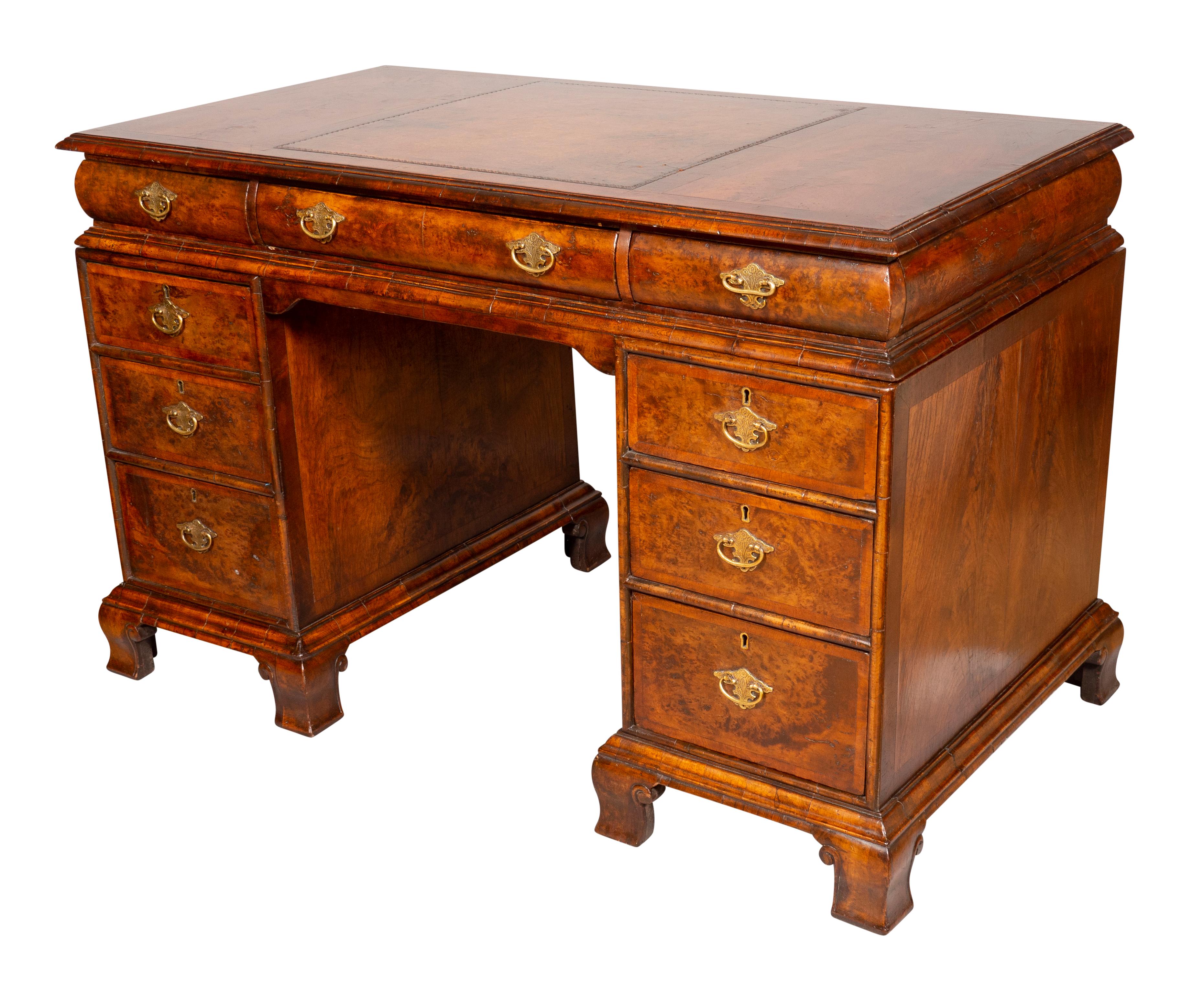 George II Style Walnut Pedestal Desk For Sale 1