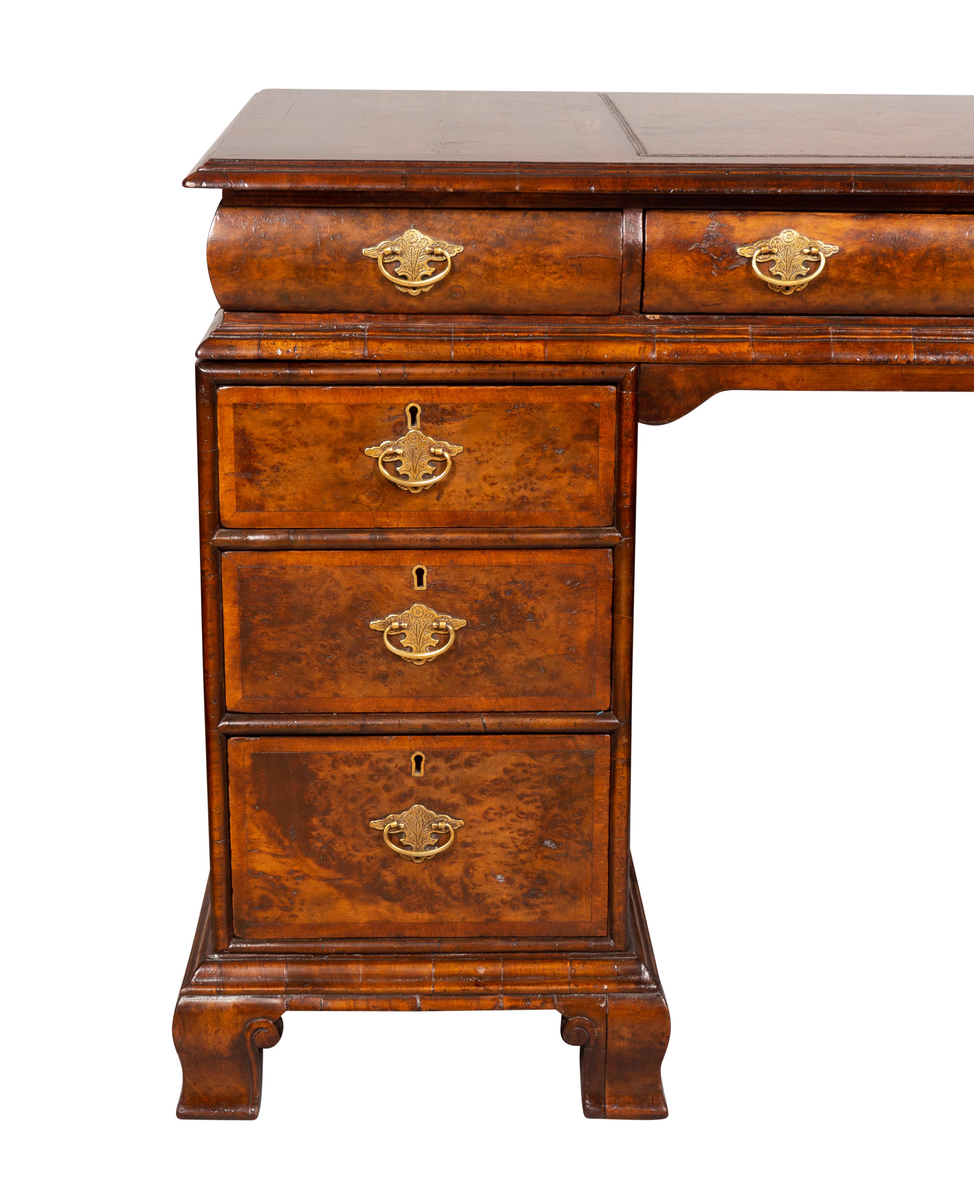 George II Style Walnut Pedestal Desk For Sale 2