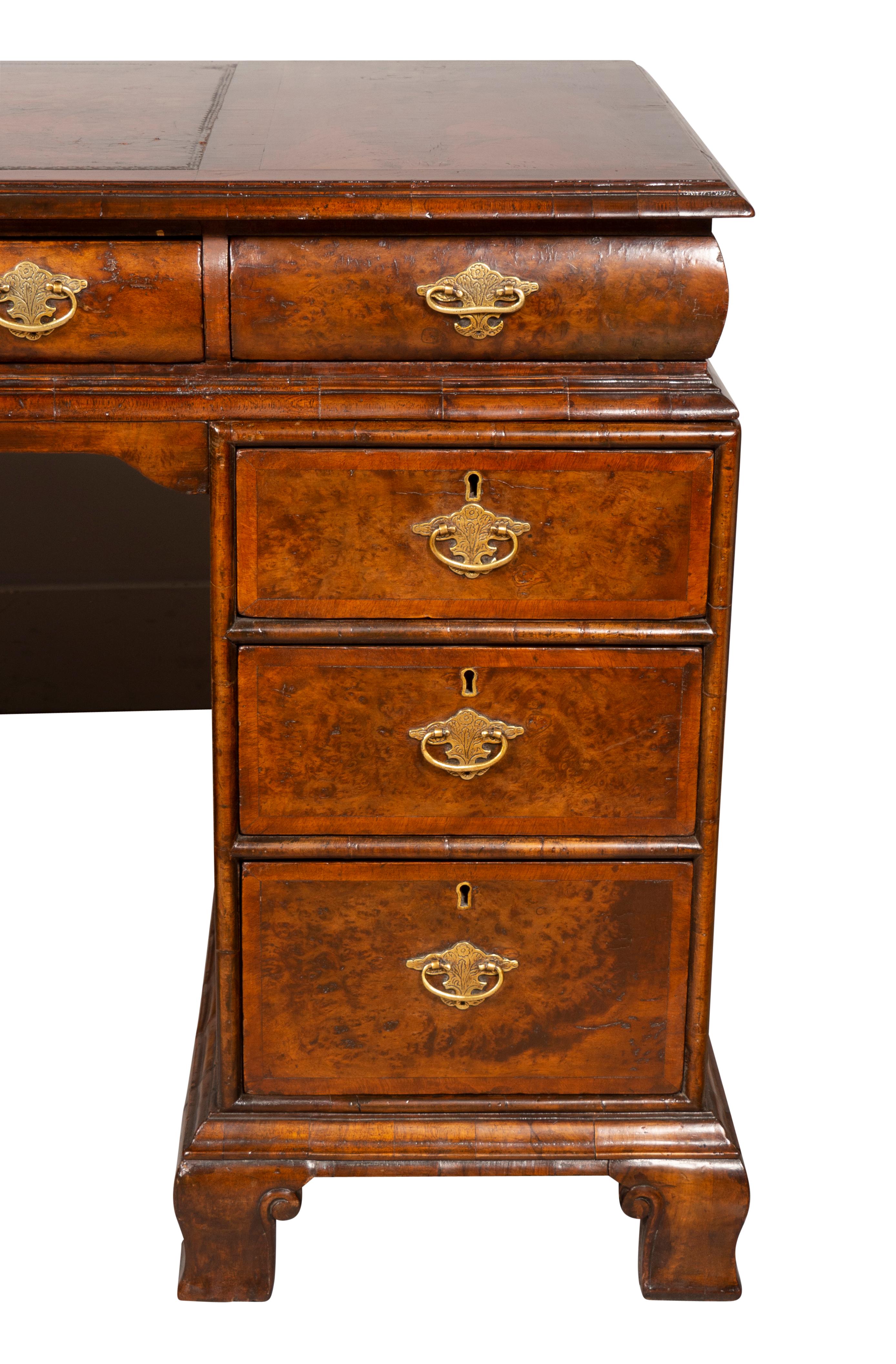 George II Style Walnut Pedestal Desk For Sale 3
