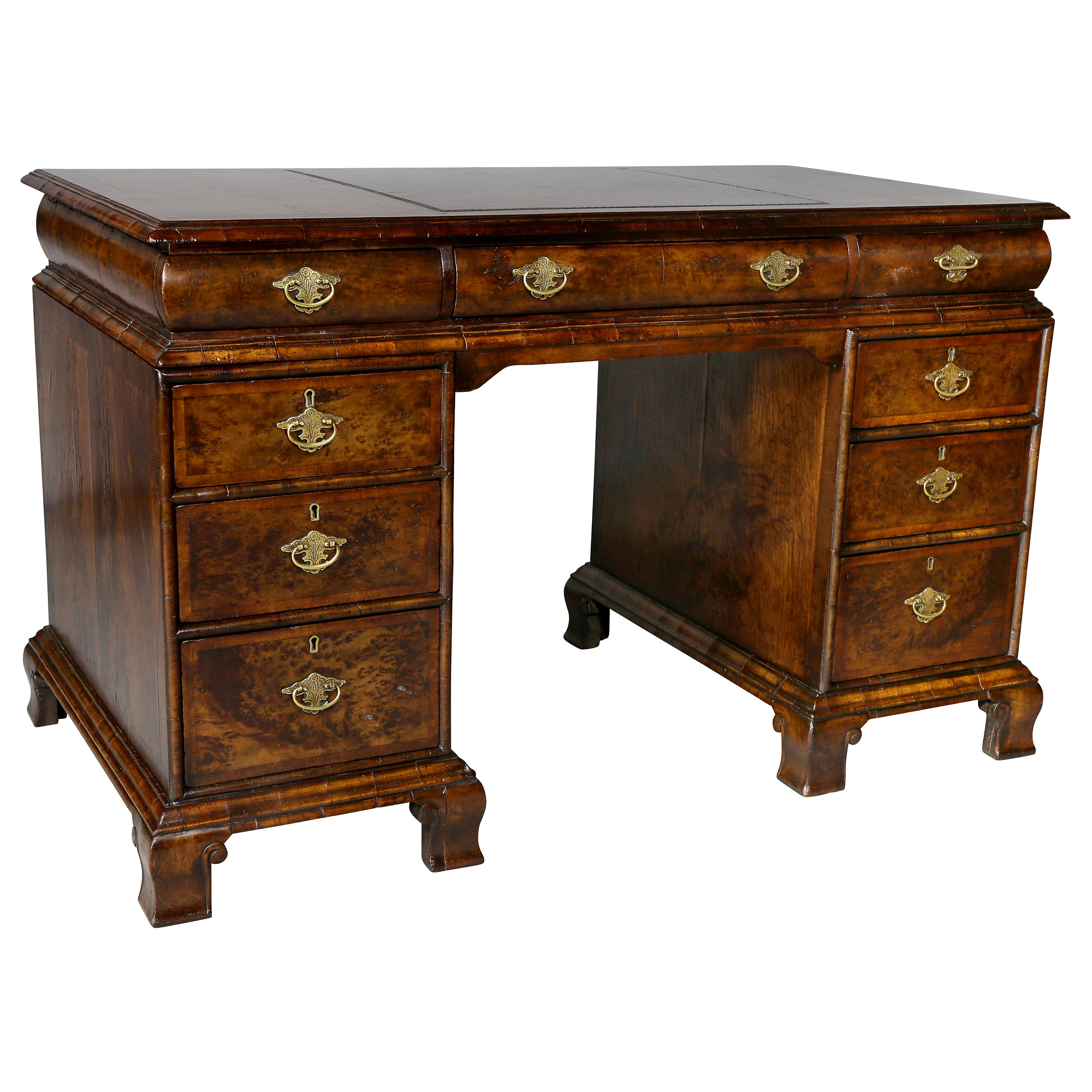George II Style Walnut Pedestal Desk