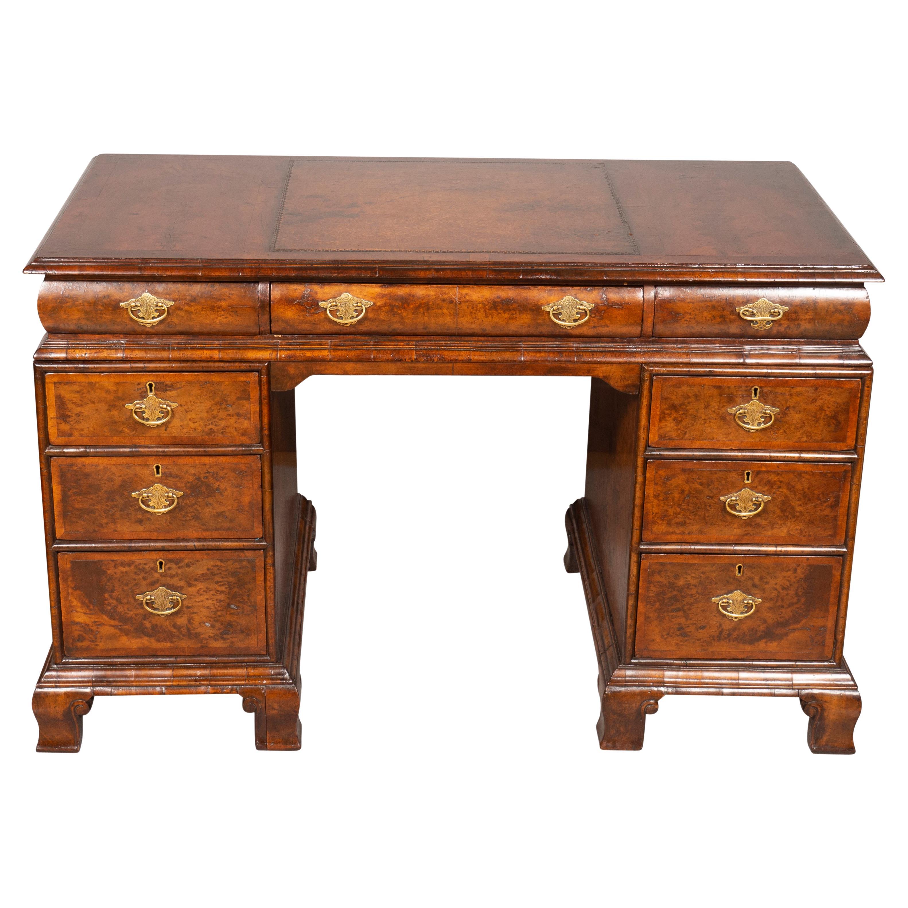 George II Style Walnut Pedestal Desk