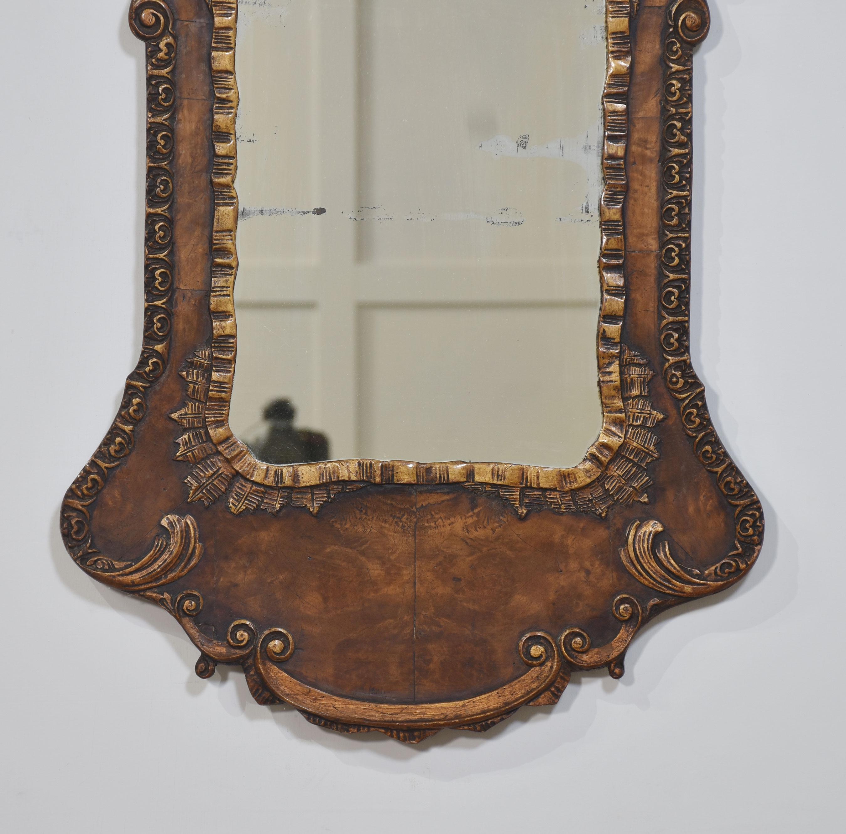 Walnut George II style walnut wall mirror For Sale