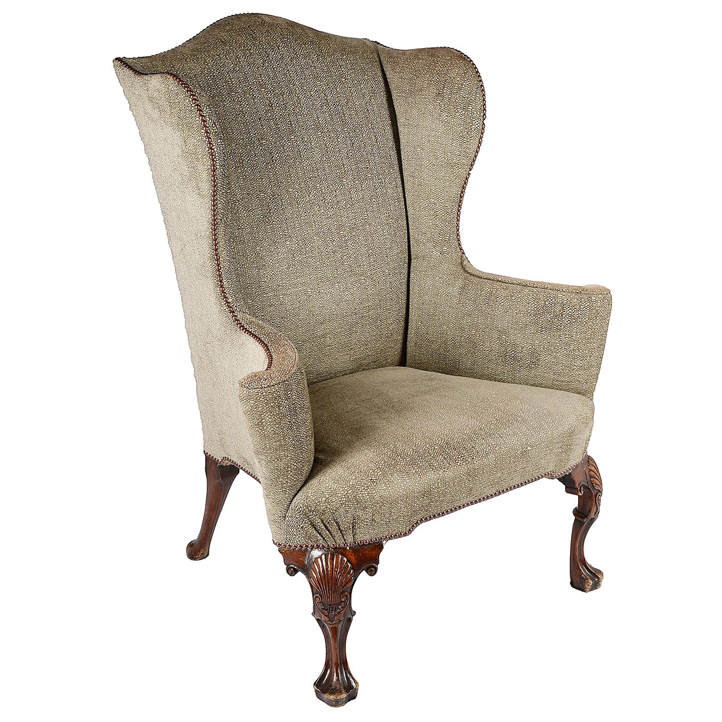 George II Style Walnut Wing Armchair, circa 1880 For Sale