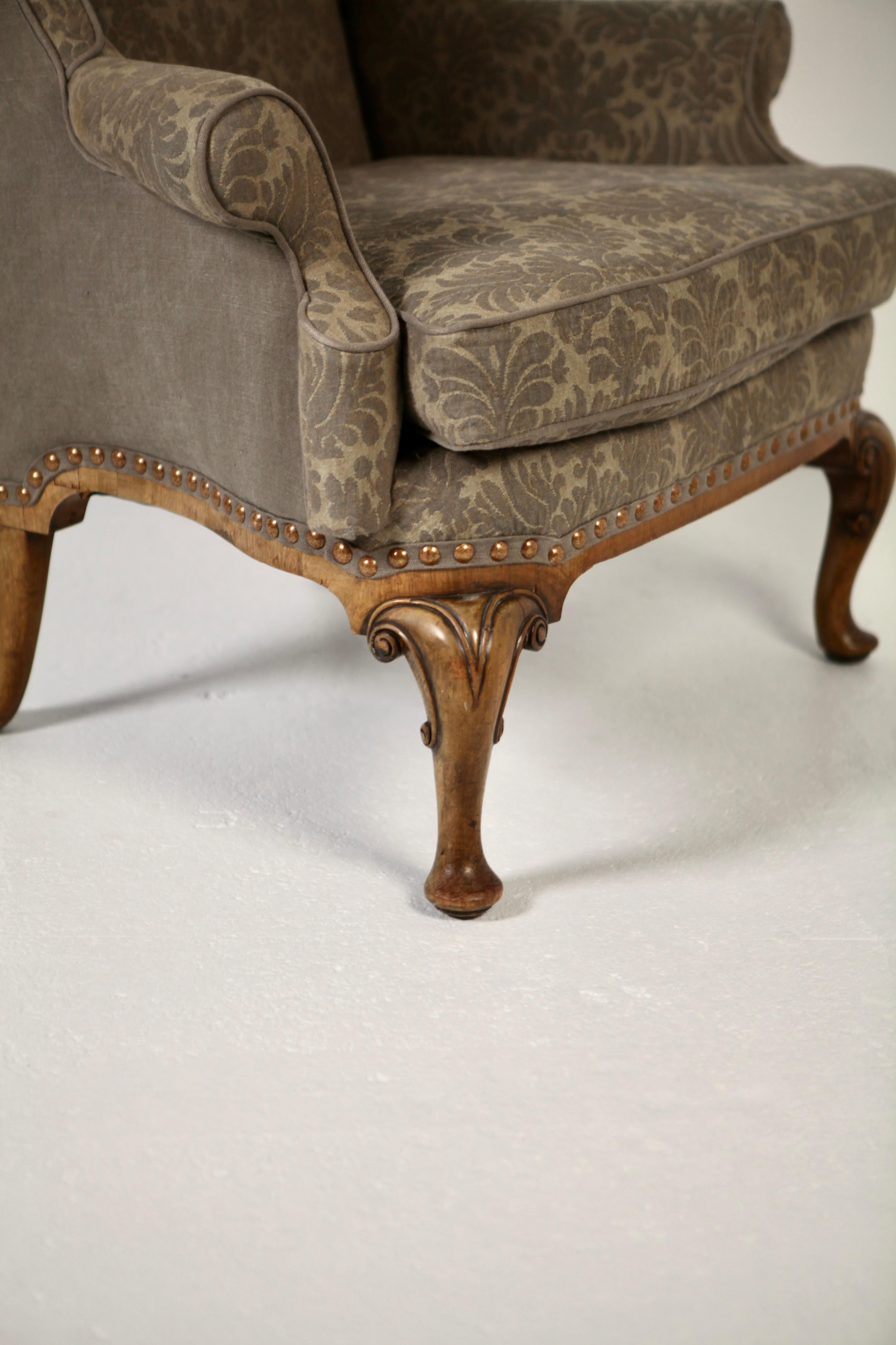 English George II Style Wing Back Armchair, 19th Century