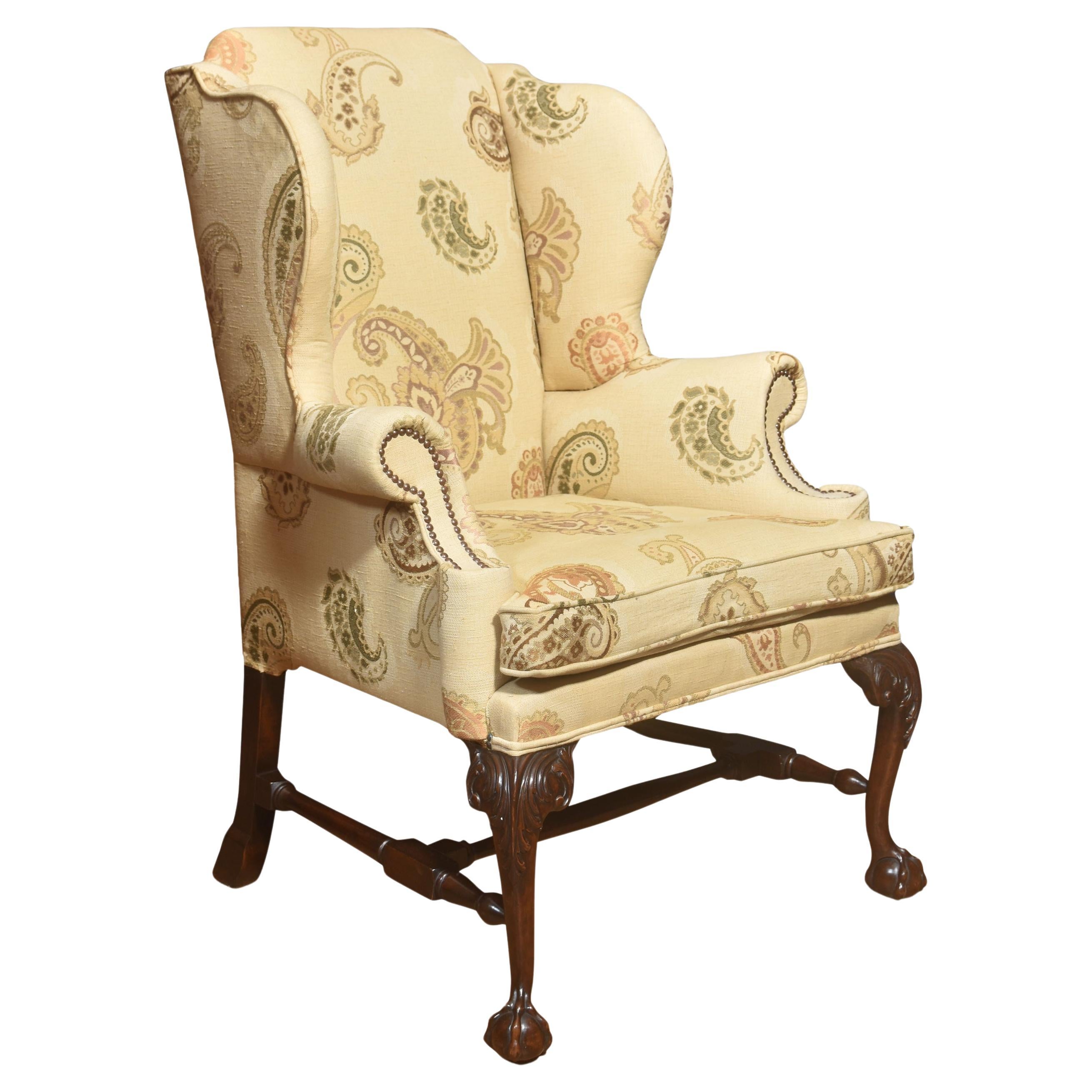 George II style wing back armchair For Sale