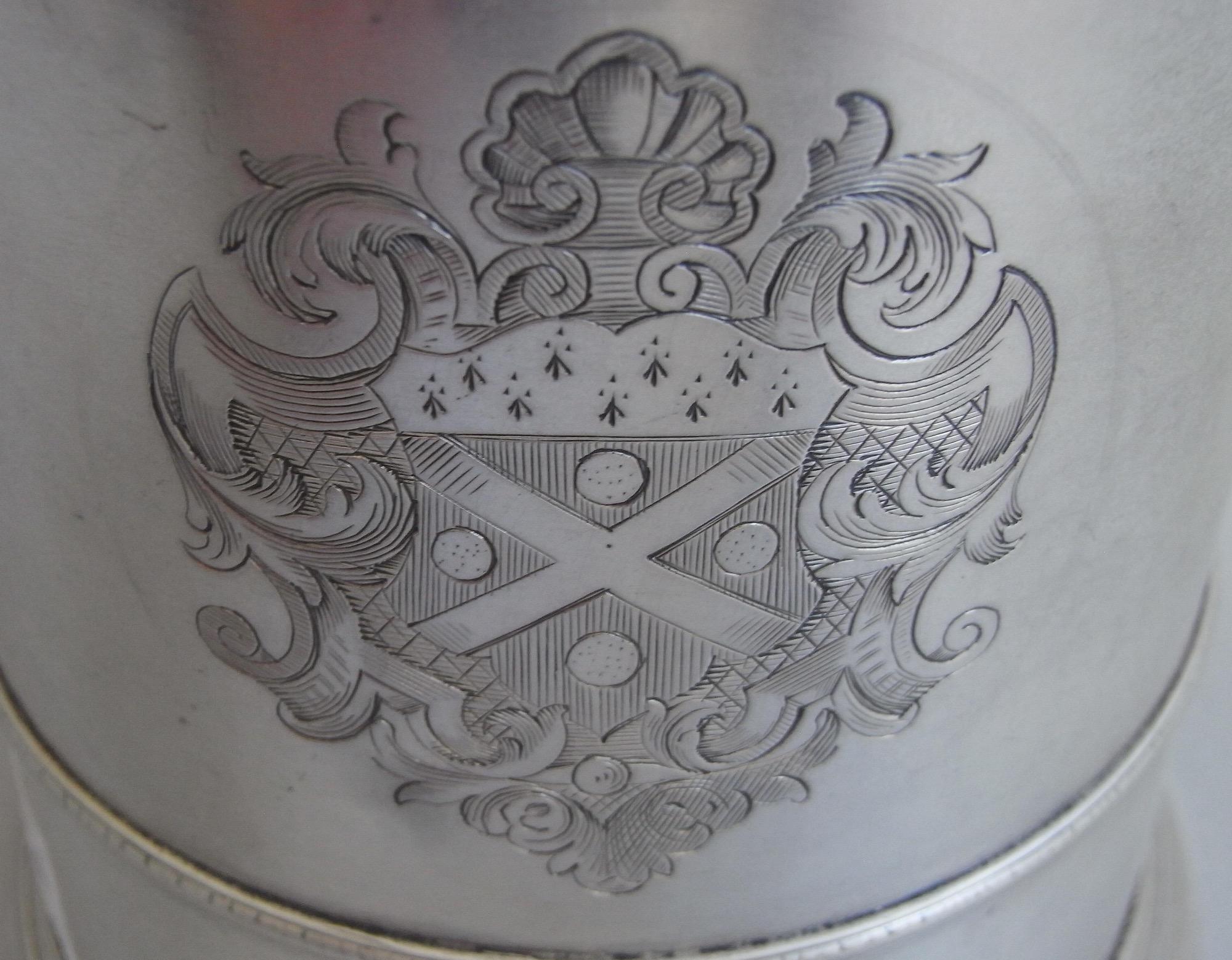 English George II Tankard & Cover Made in London by John Fossey, 1733 For Sale