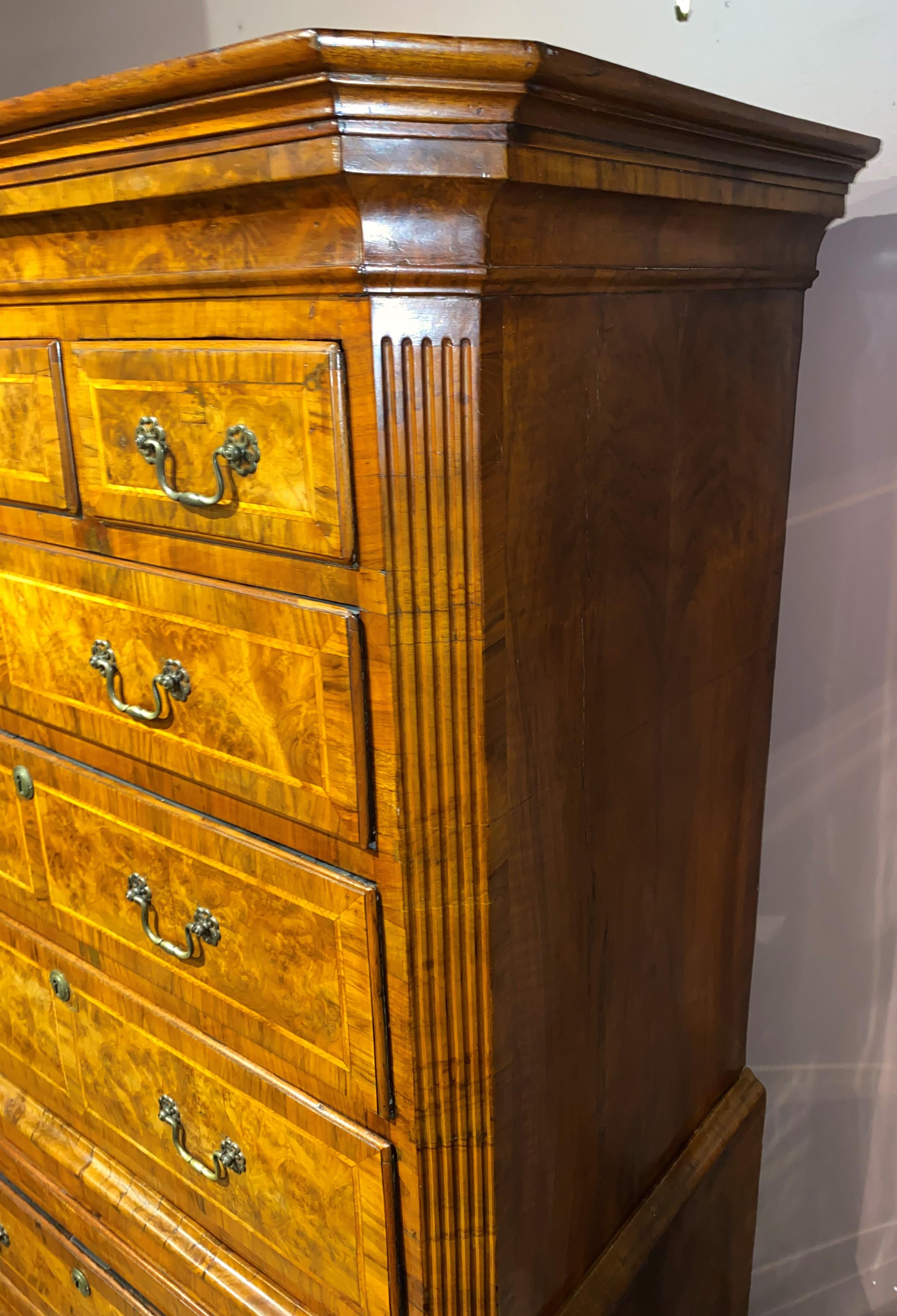 18th Century and Earlier George II Walnut and Burled Walnut Veneered Chest on Chest