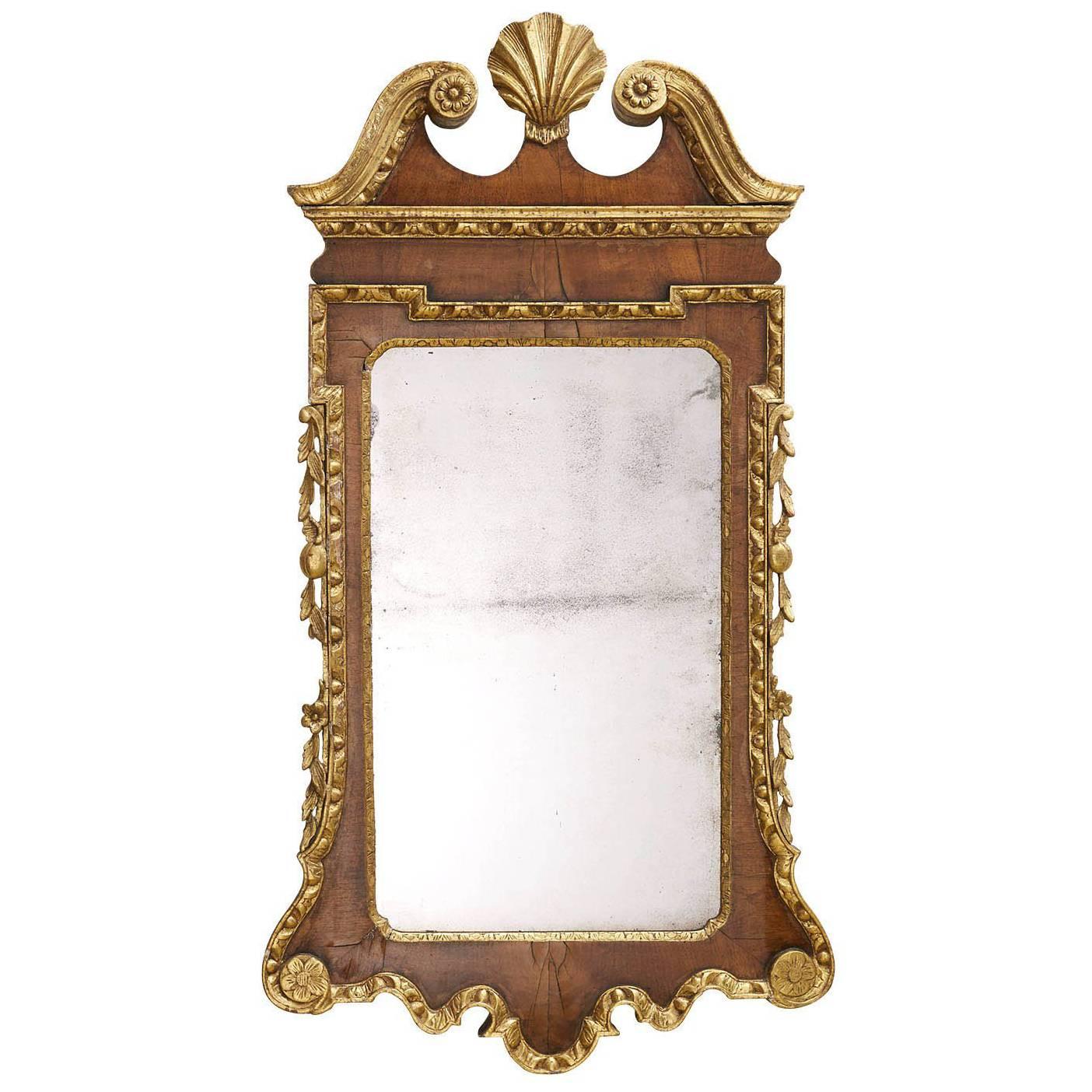 George II Walnut and Gilt Wood Mirror, England, circa 1730