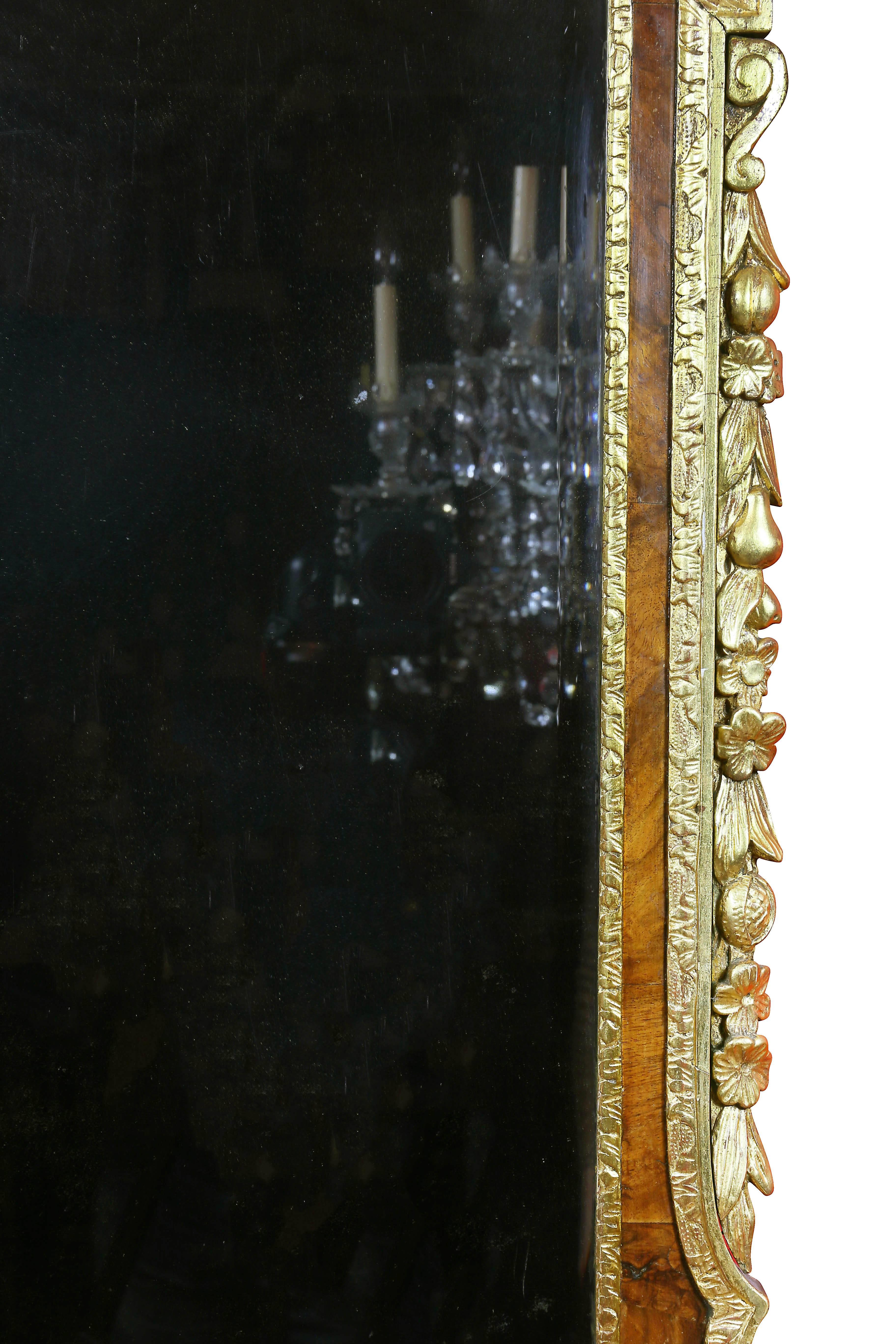 English George II Walnut and Parcel Gilt Mirror