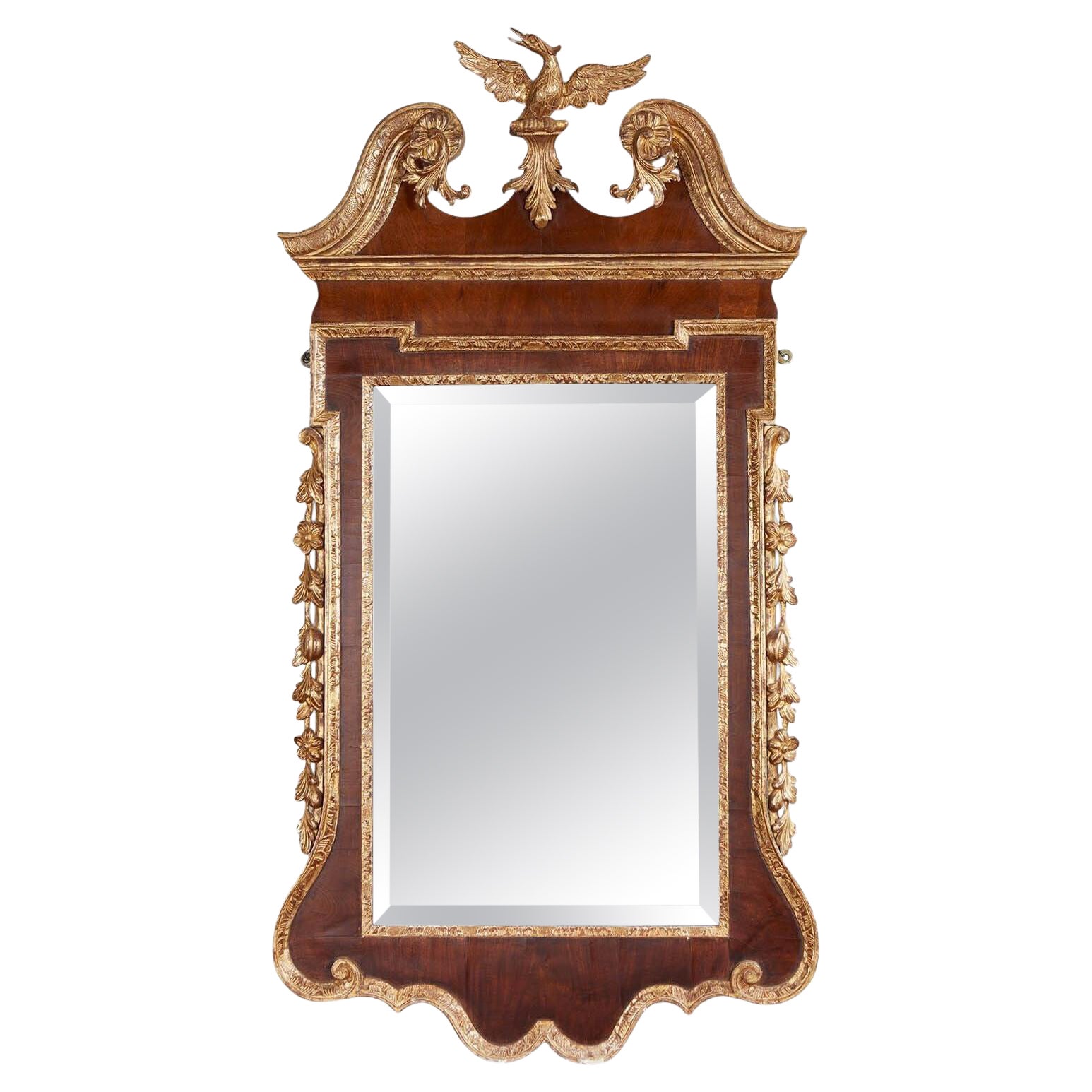 George II Walnut and Parcel Gilt Mirror