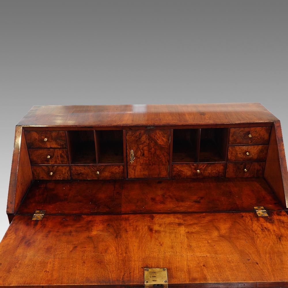 English Georgian Walnut slant front Bureau, George II, early 18th century 5