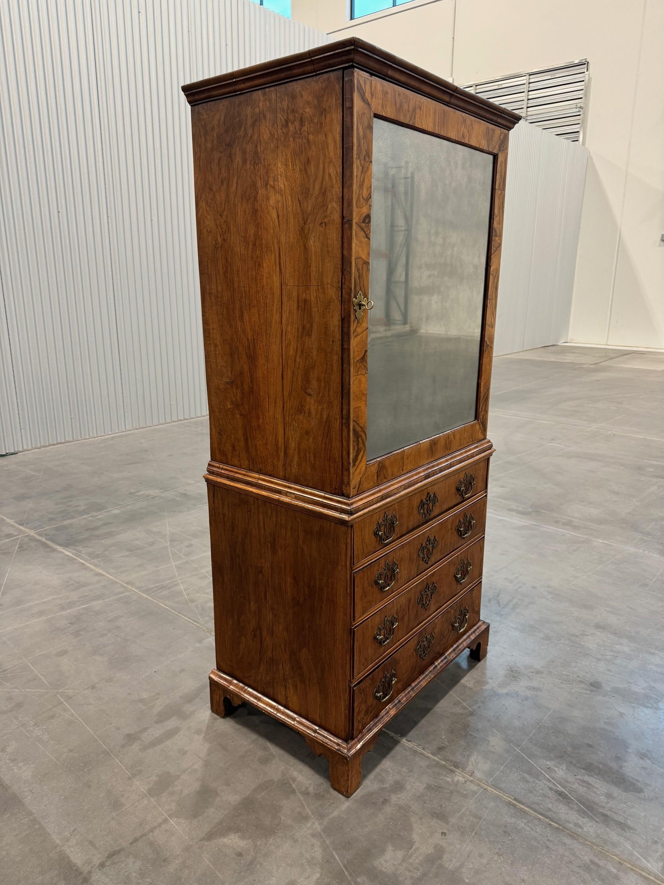 English George II Walnut Cabinet on Chest For Sale