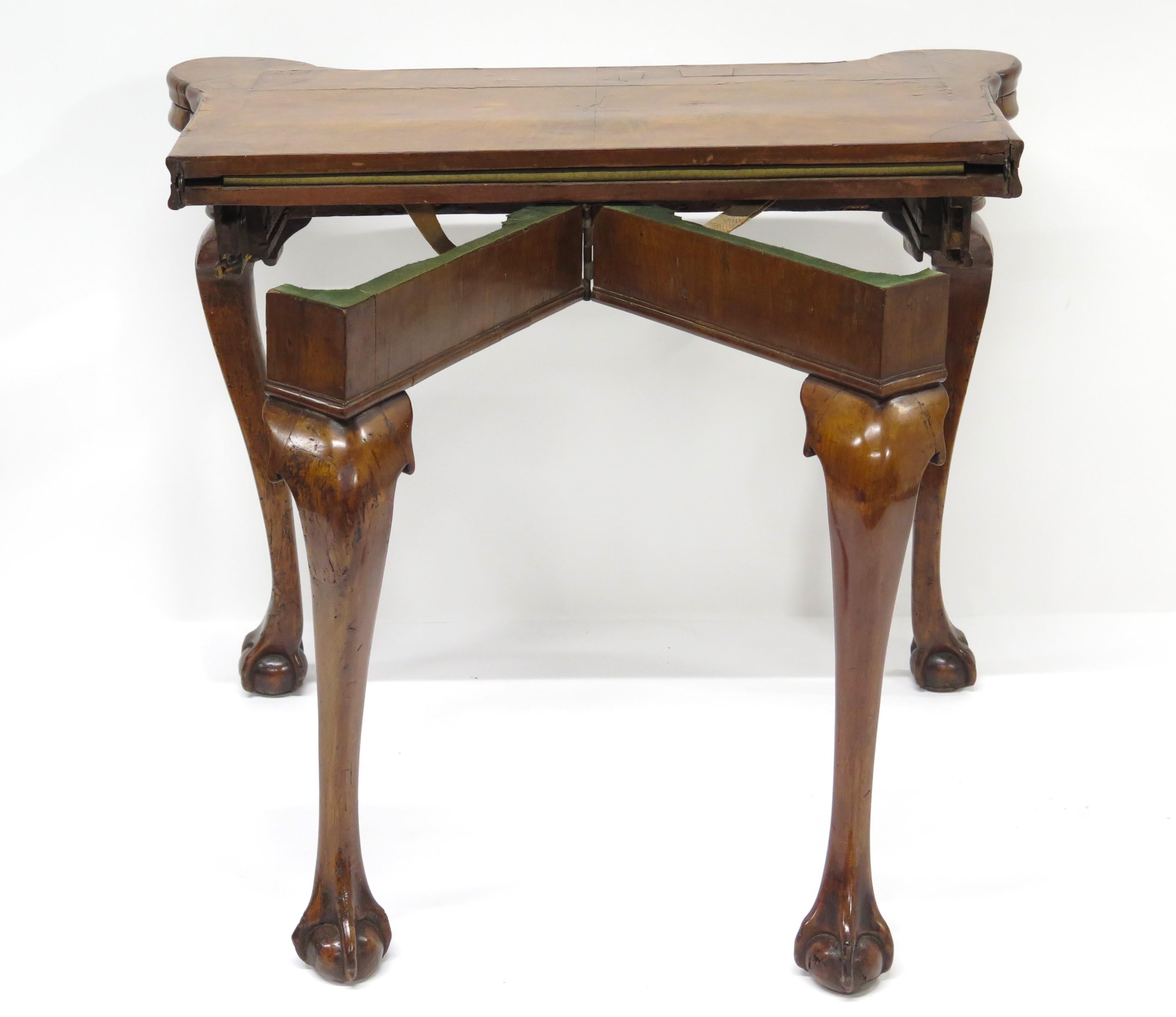 George II Walnut Carved Games / Card Table In Good Condition For Sale In Dallas, TX