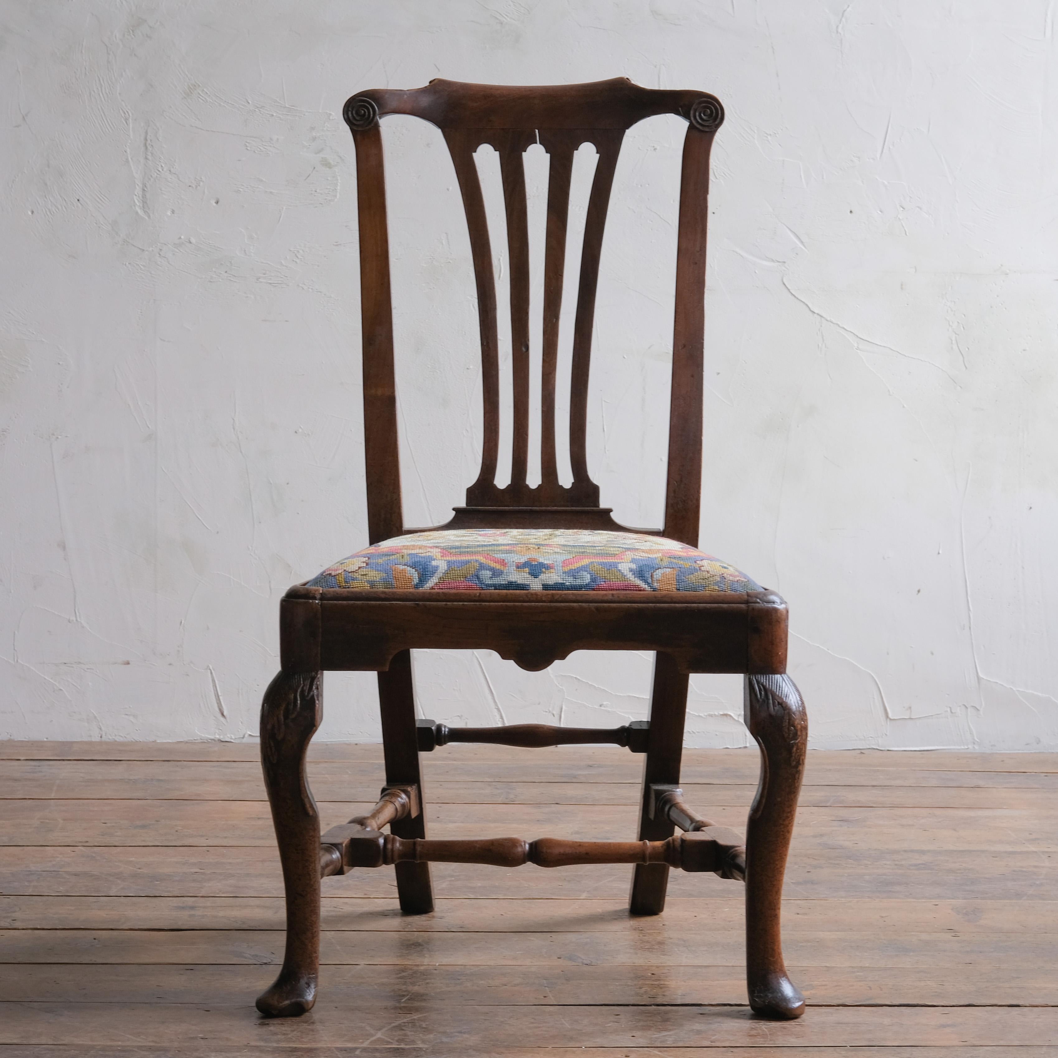 British George II Walnut Chair with Needlework Seat Pad