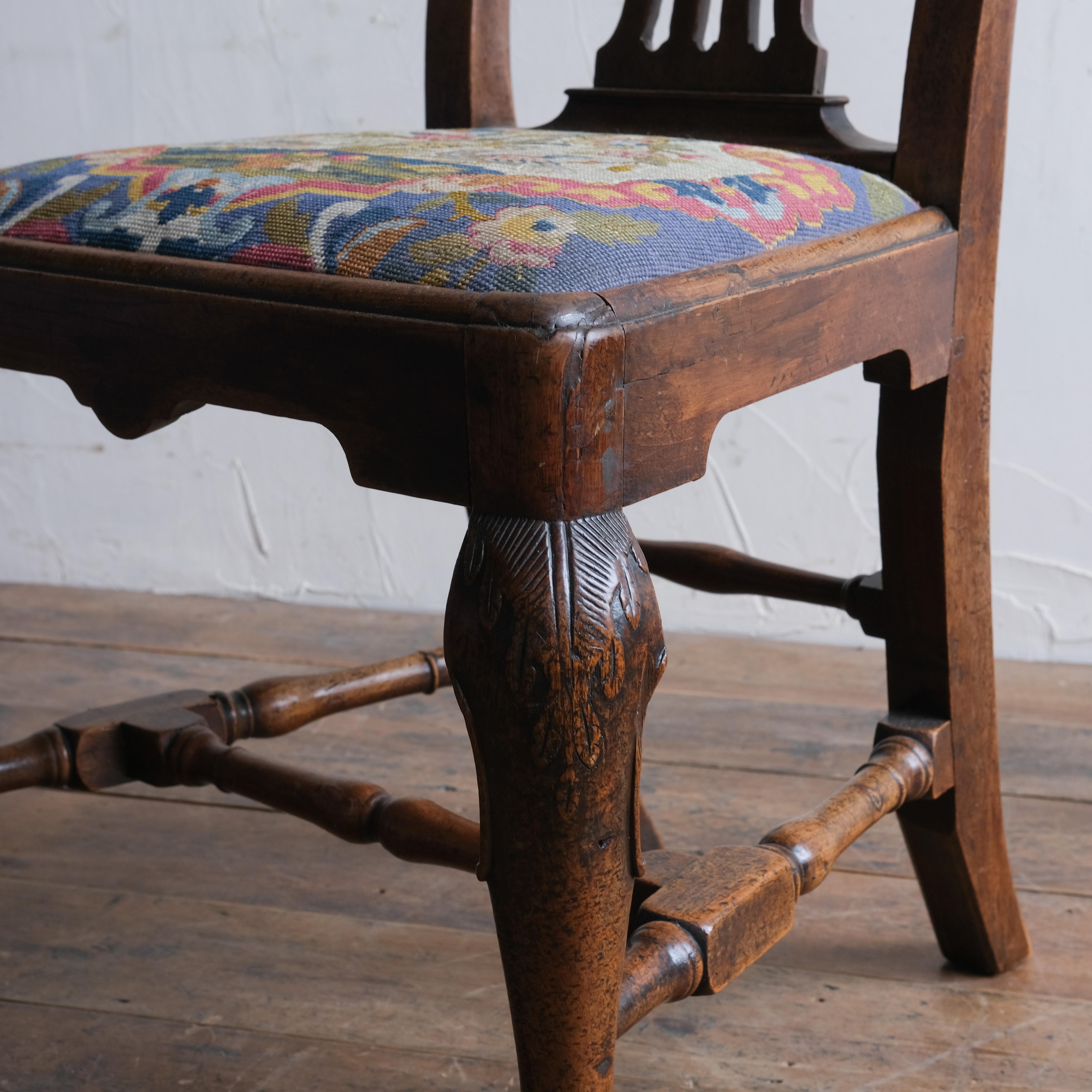 George II Walnut Chair with Needlework Seat Pad 3