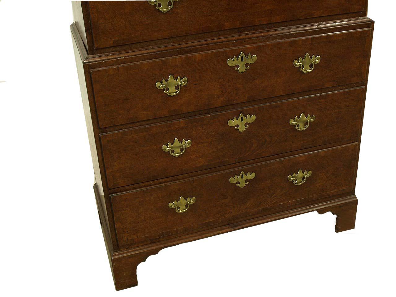 Brass George II Walnut Chest on Chest For Sale