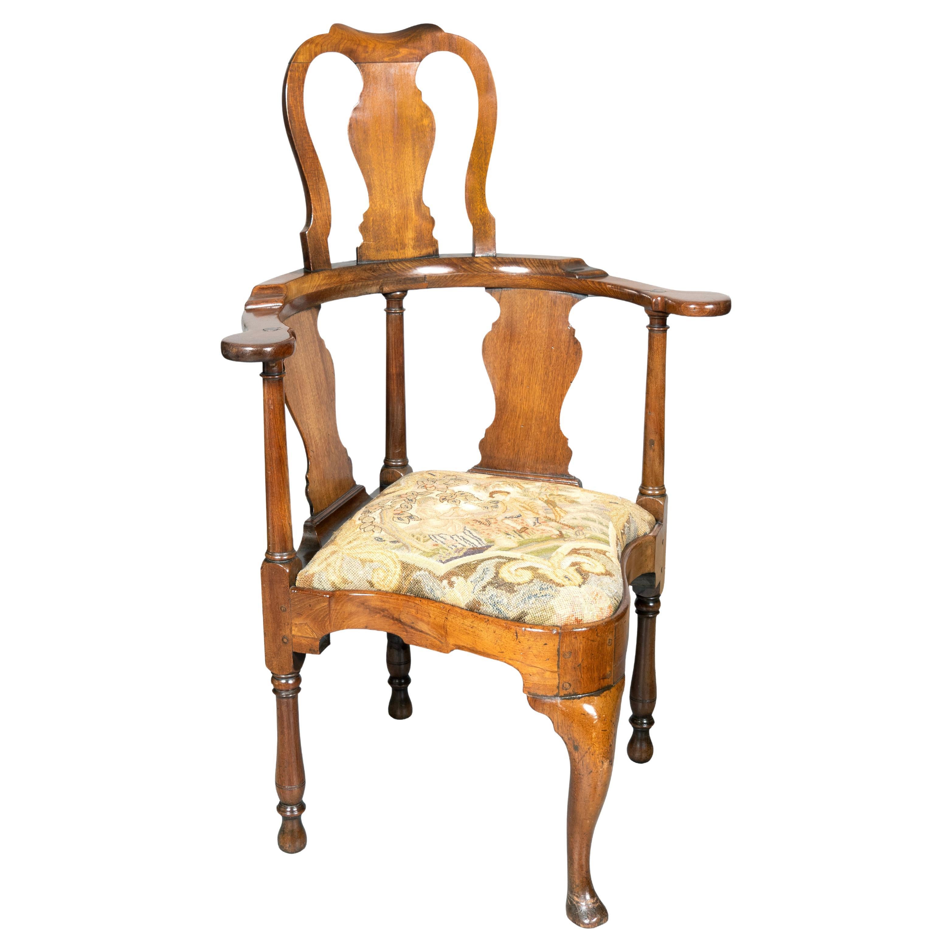 George II Walnut Double Chair Back Corner Chair