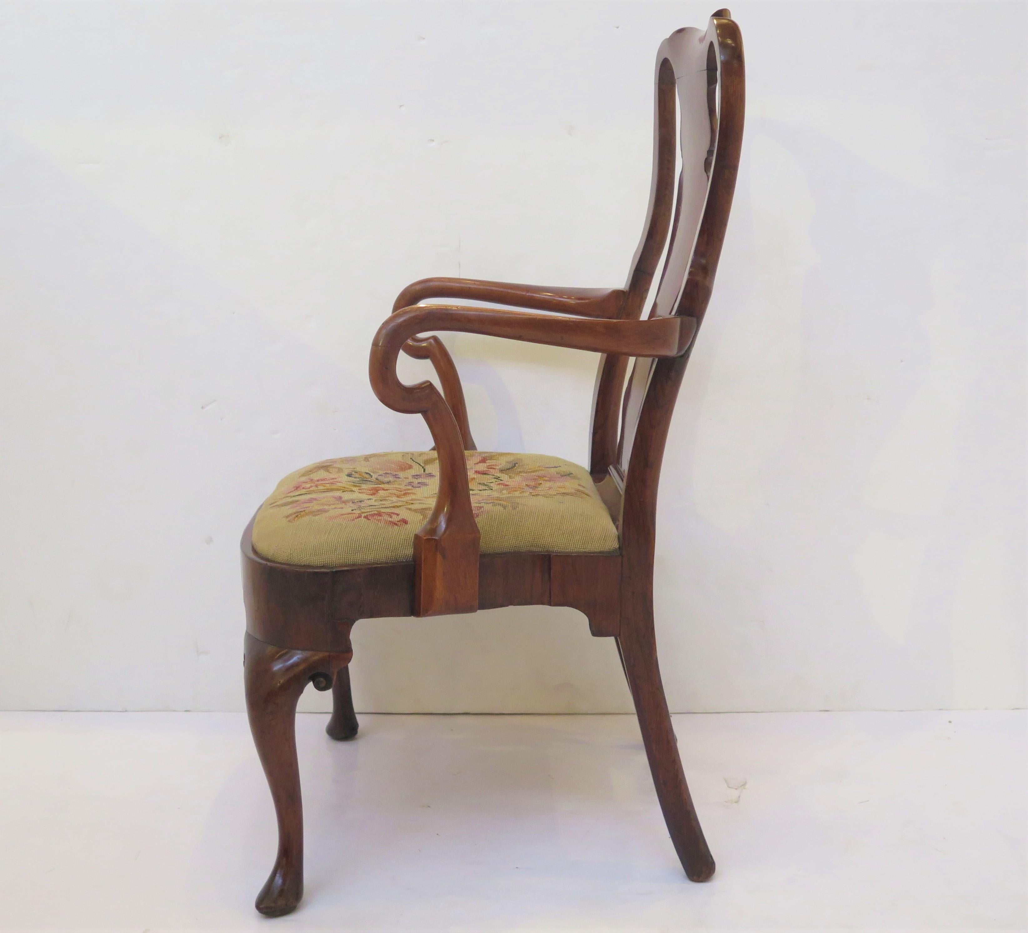 English George II Walnut Elbow Chair, Circa 1740 For Sale