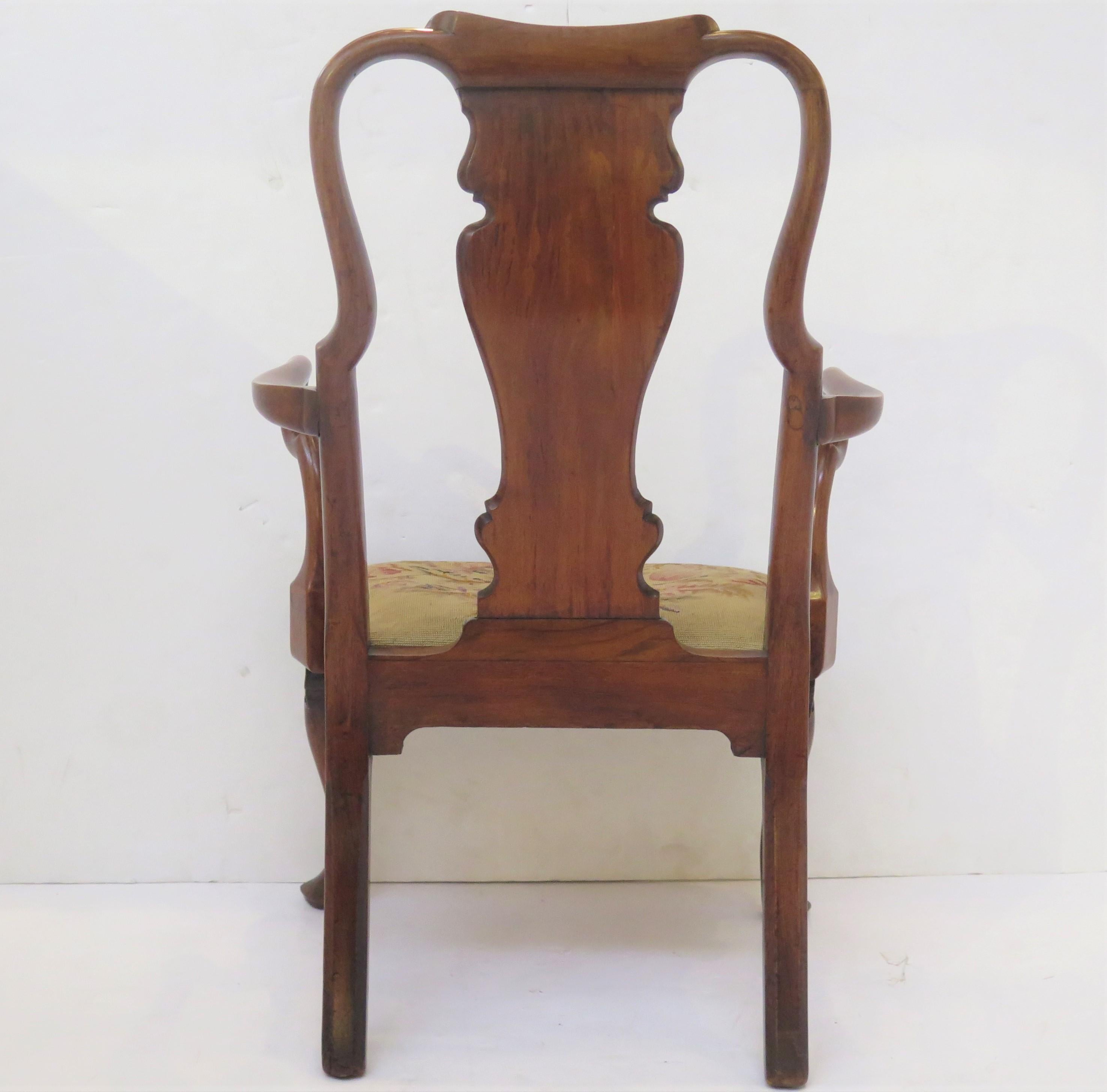 English George II Walnut Elbow Chair, Circa 1740 For Sale
