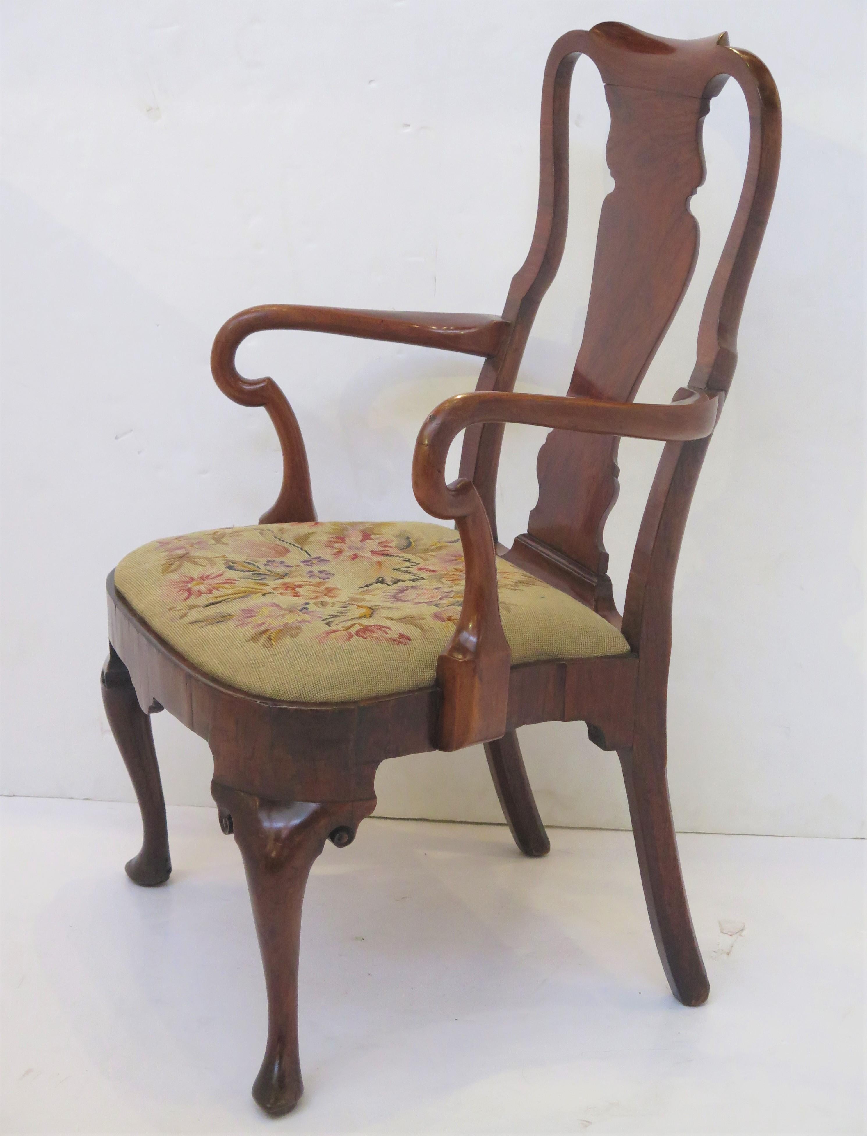 Hand-Carved George II Walnut Elbow Chair, Circa 1740 For Sale