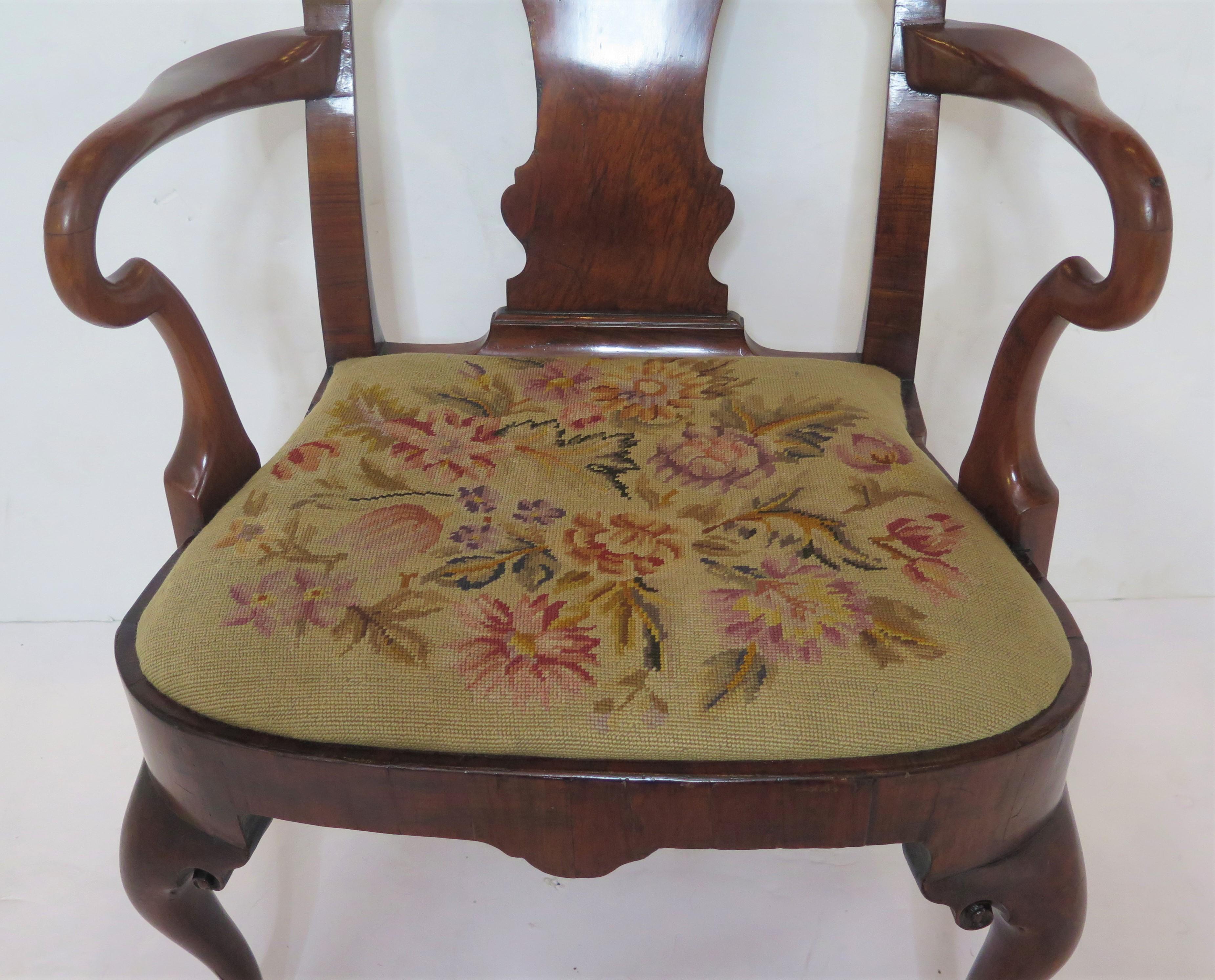18th Century and Earlier George II Walnut Elbow Chair, Circa 1740 For Sale
