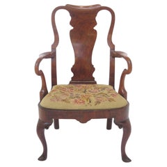 Antique George II Walnut Elbow Chair, Circa 1740