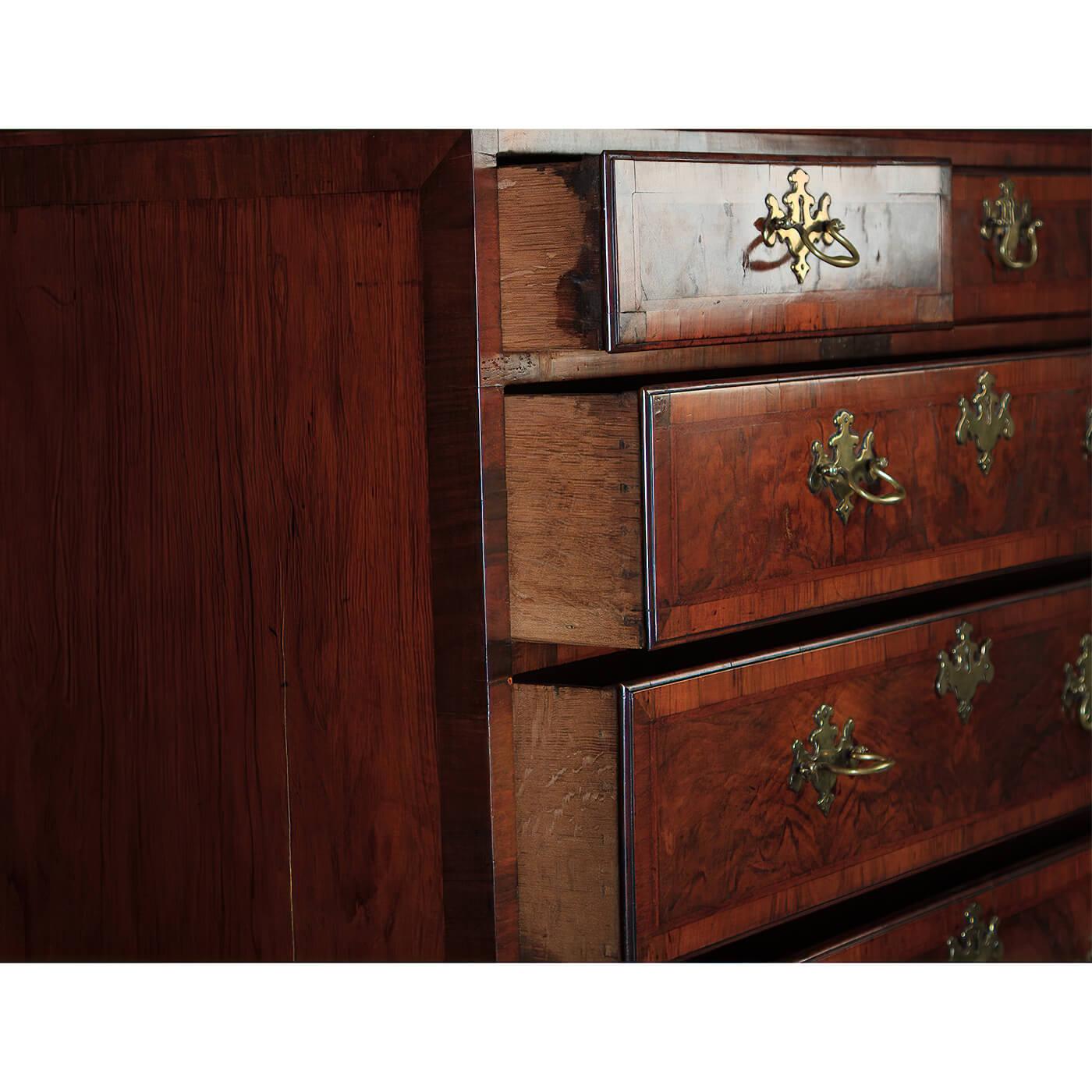 George II Walnut Inlaid Chest on Chest In Good Condition In Westwood, NJ