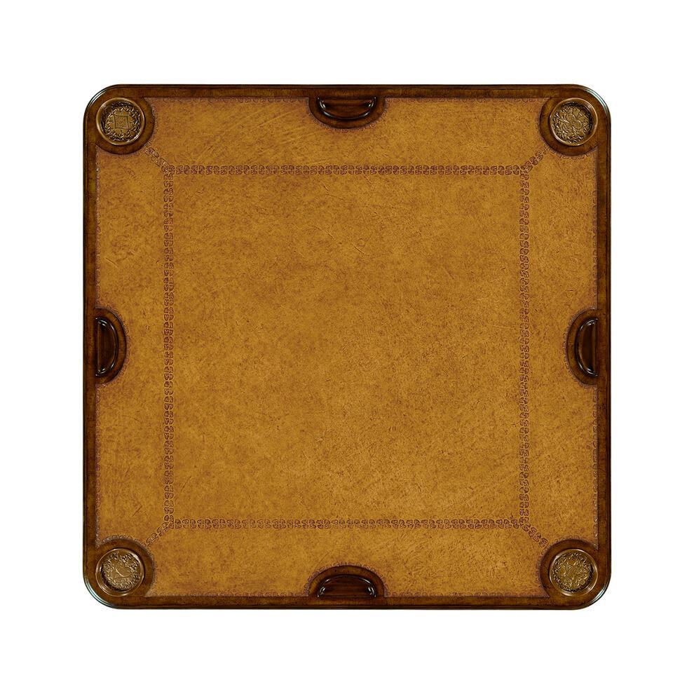 Contemporary George II Walnut Leather Top Games Table For Sale