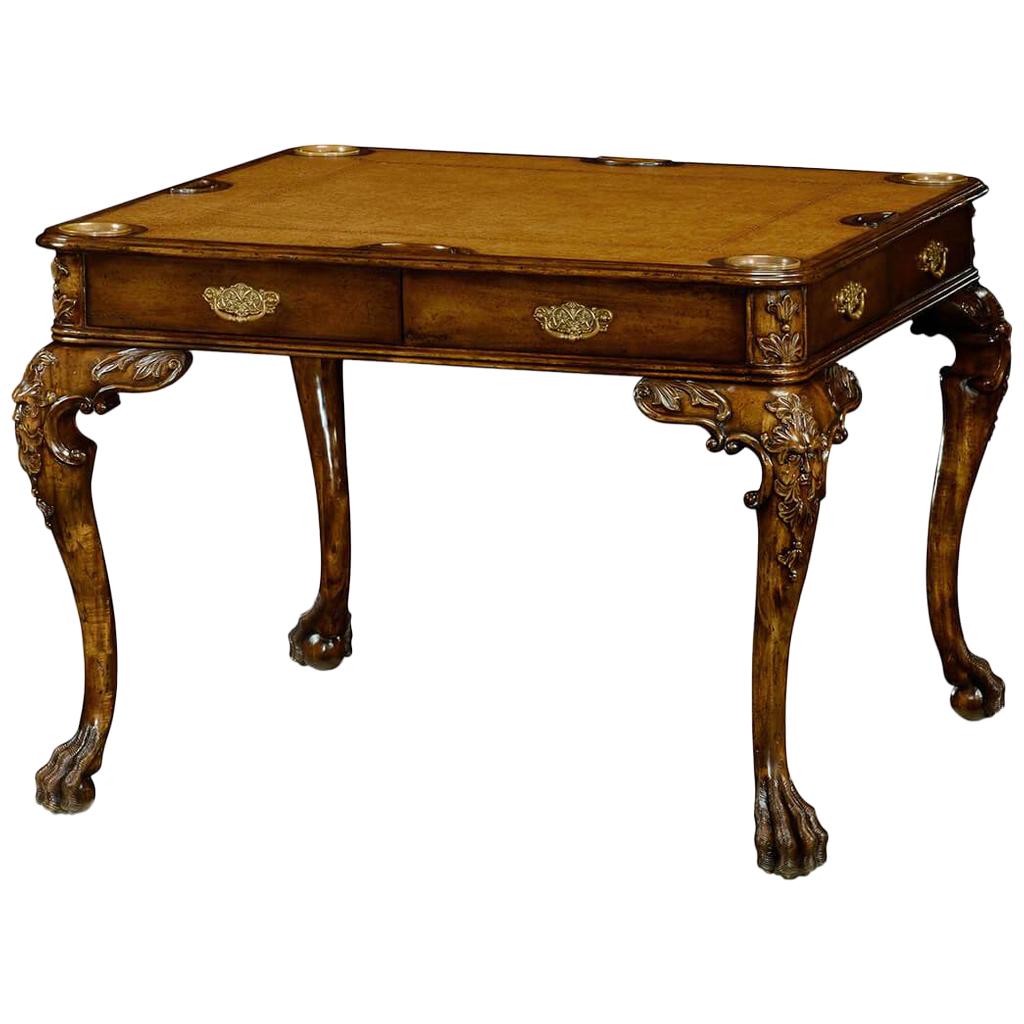 George II Walnut Leather Top Games Table For Sale