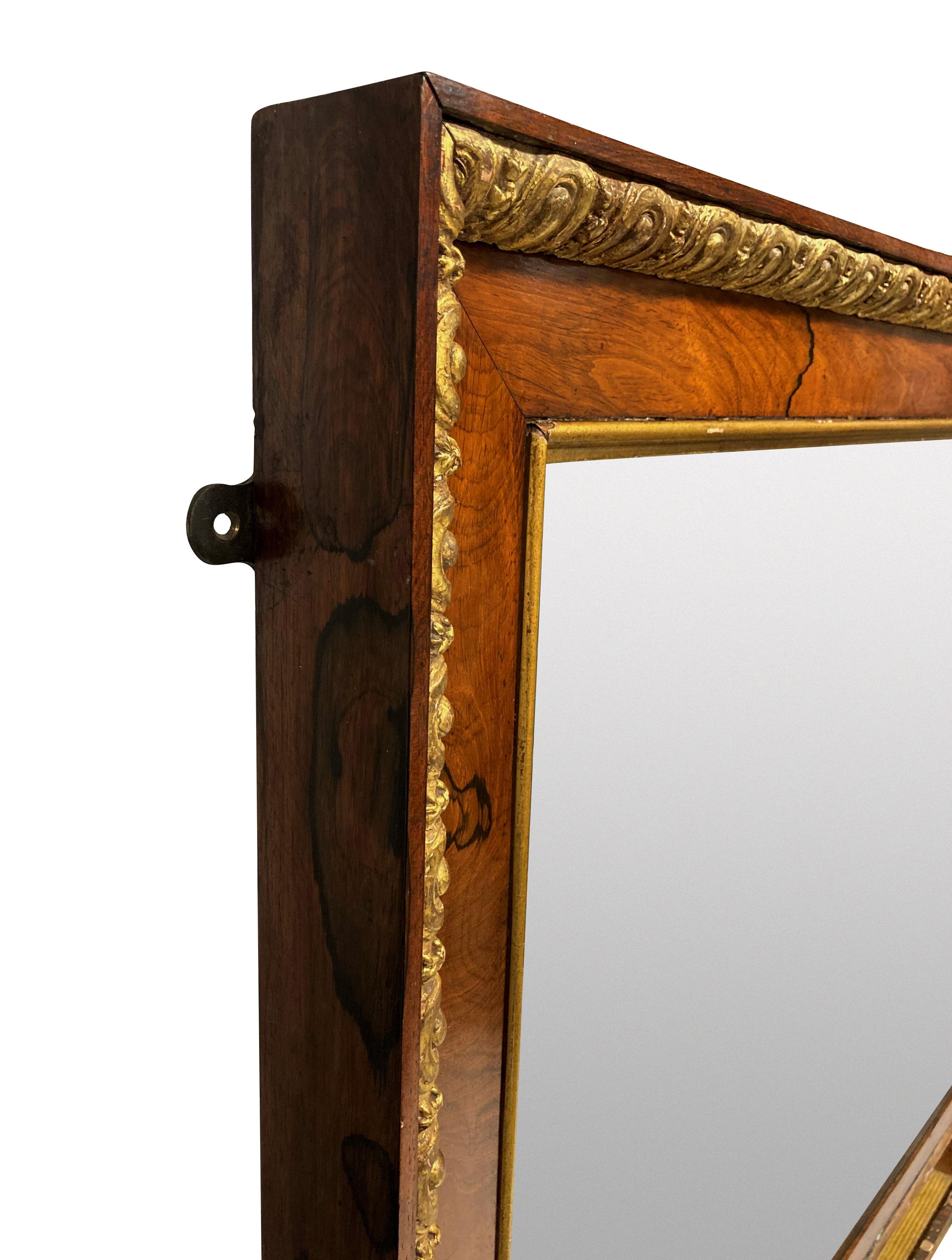 English George II Walnut & Parcel Gilt Overmantle Mirror