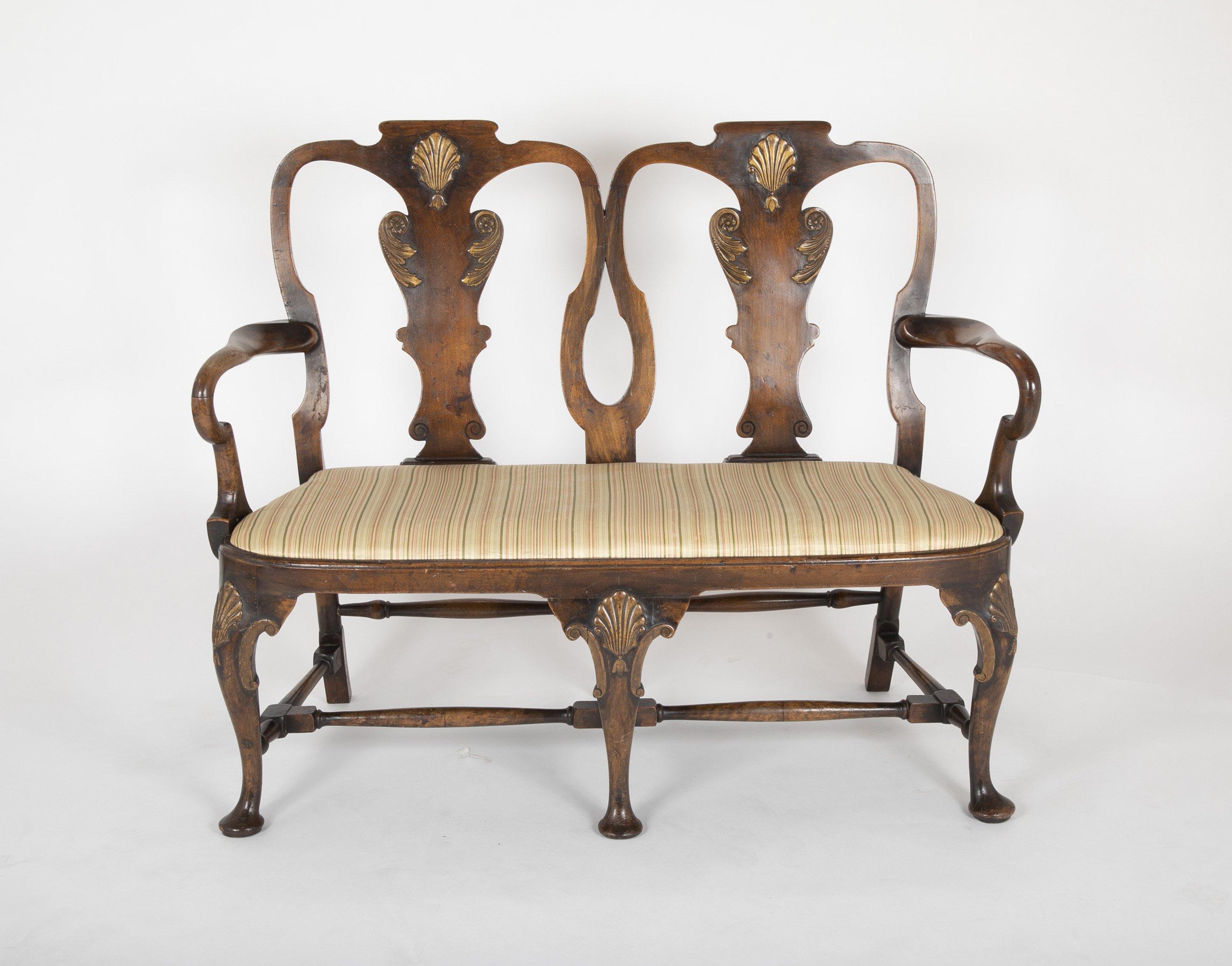 English George II Walnut Two Chair Back Settee